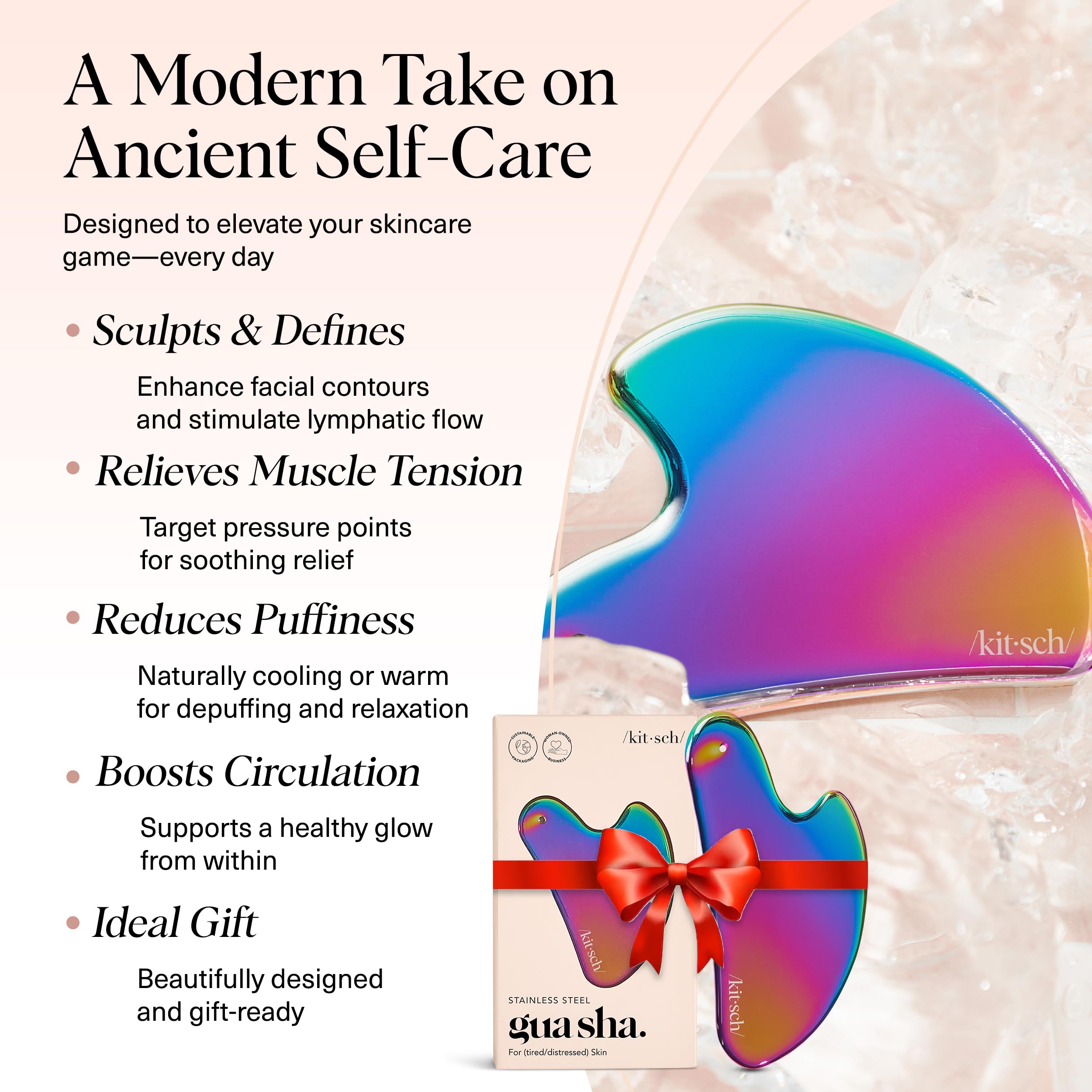 Kitsch Gua Sha de acero inoxidable, definición de la mandíbula mediante masajes precisos.