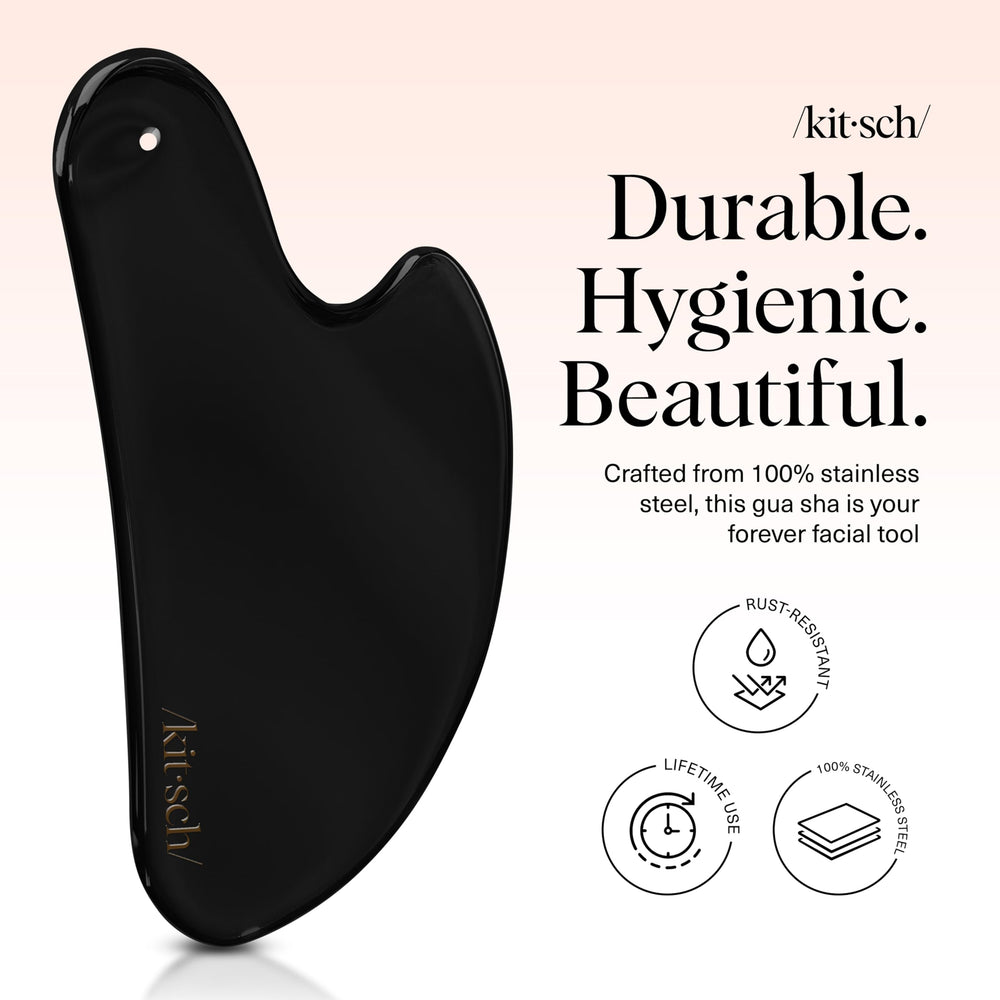 Kitsch Gua Sha facilita drenaje linfático facial para contorno suave.