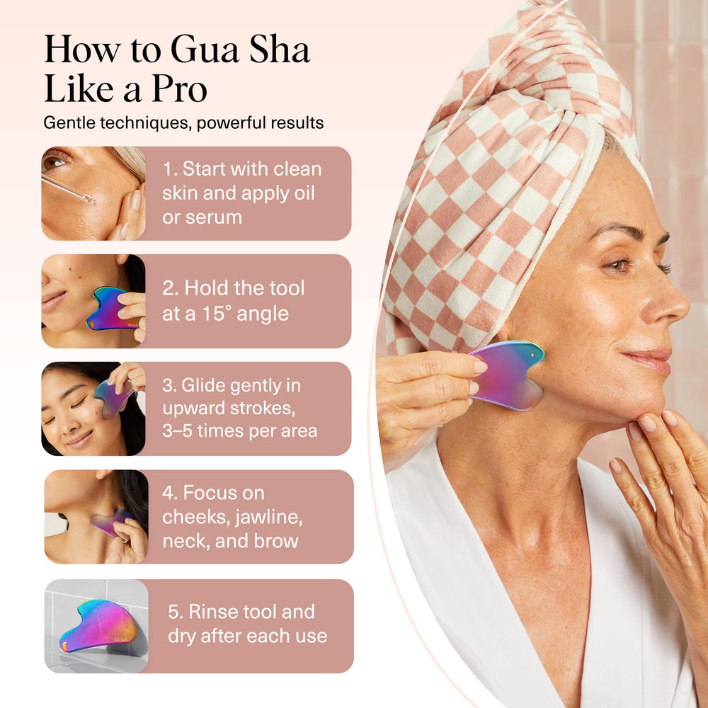 Kitsch Gua Sha de acero inoxidable, sensación de frío natural para una experiencia refrescante.