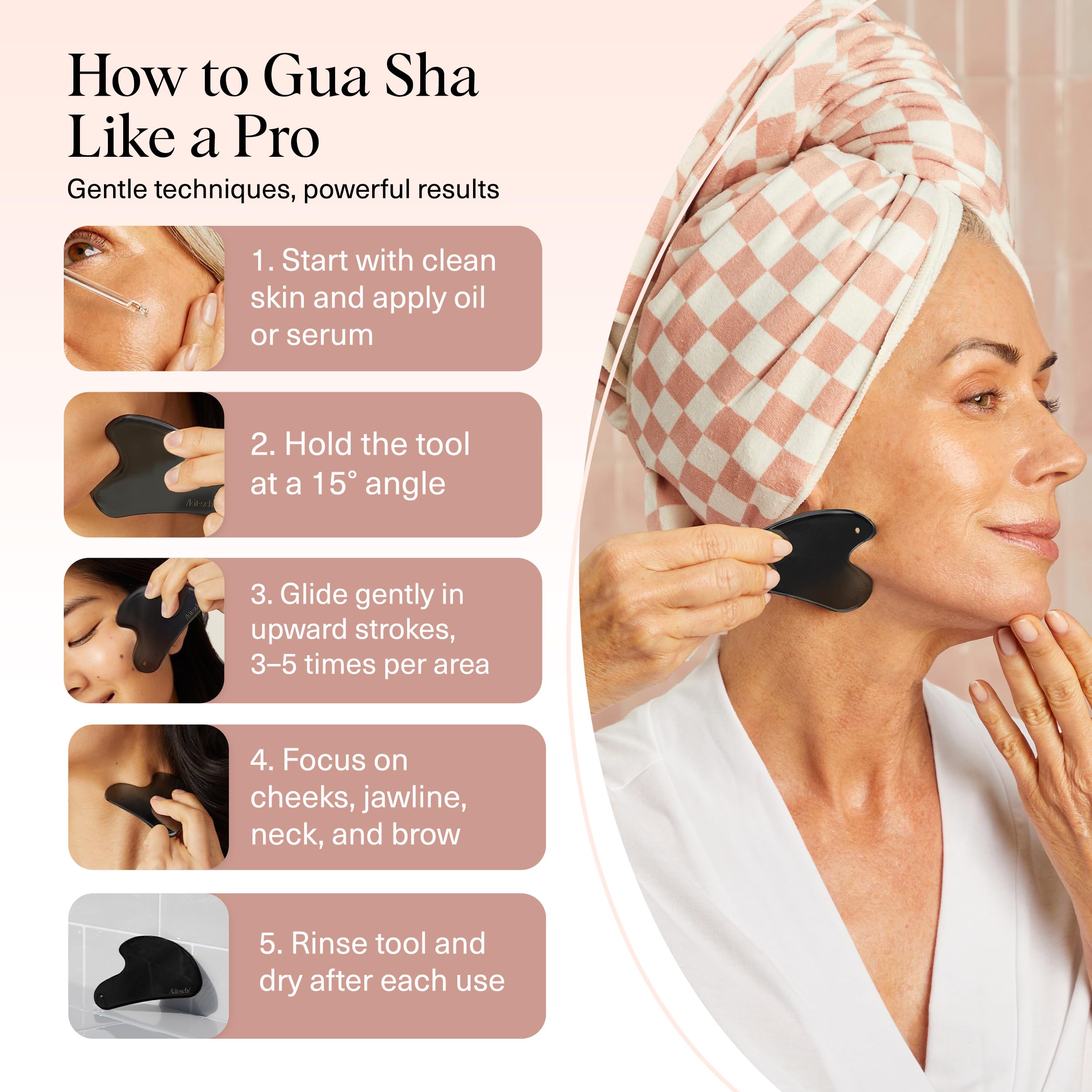 Kitsch Gua Sha facilita una limpieza higiénica de la piel.
