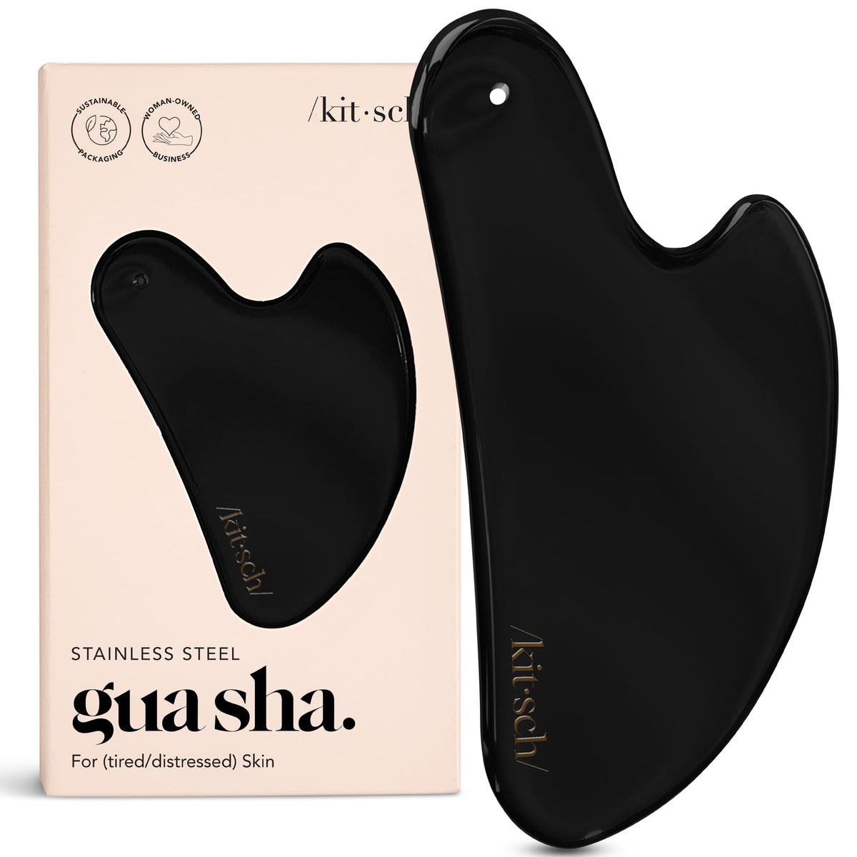 Kitsch Gua Sha de acero inoxidable para rostro, favorece la circulación y la relajación.