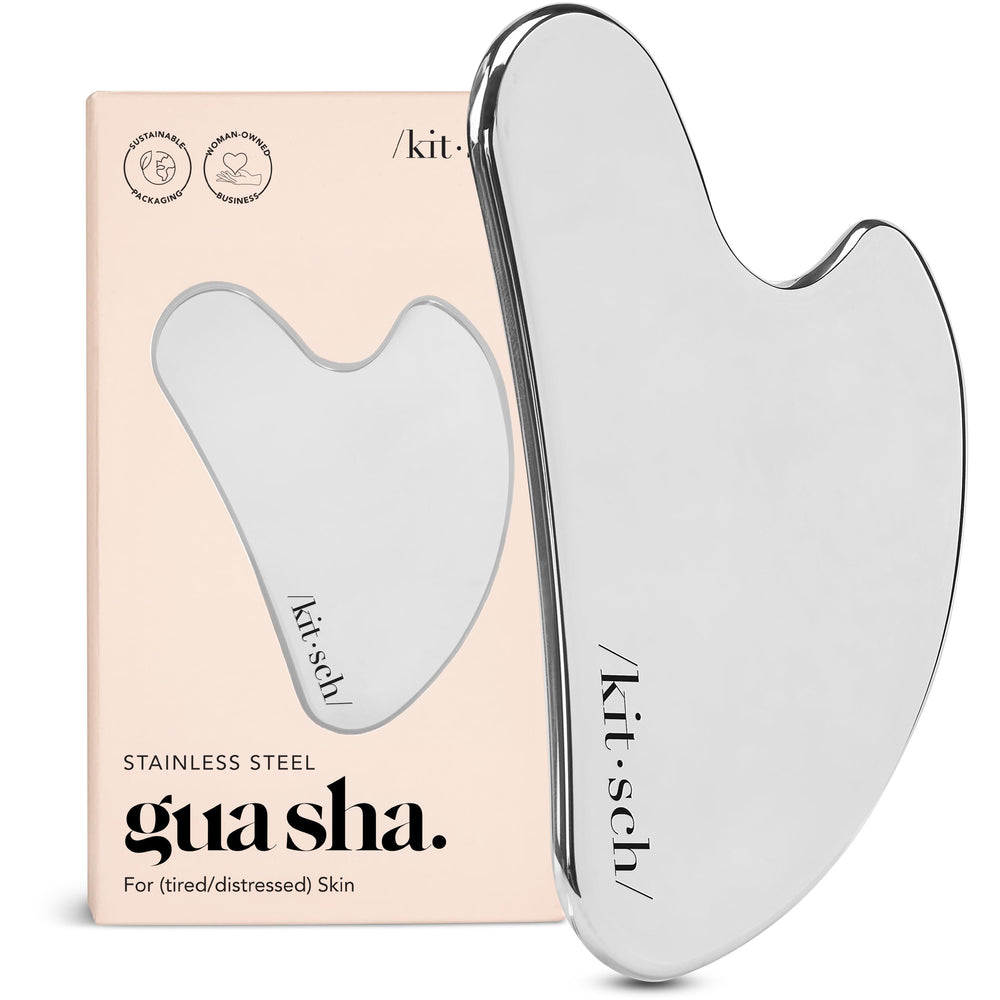Kitsch gua sha para cara en acero inoxidable, define el contorno facial con movimientos suaves
