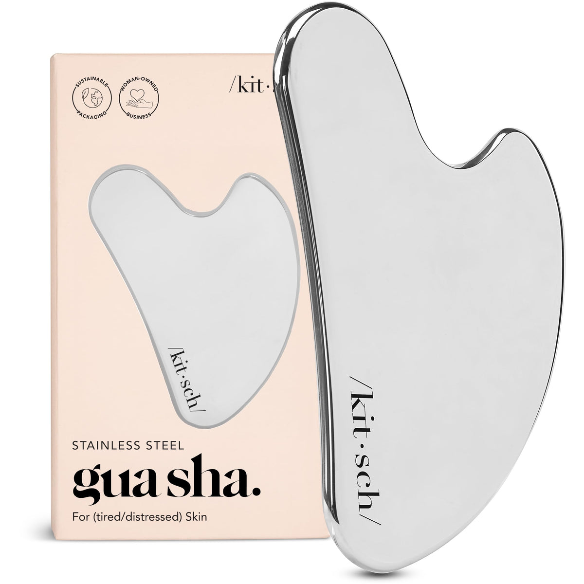 Kitsch gua sha para cara en acero inoxidable, define el contorno facial con movimientos suaves