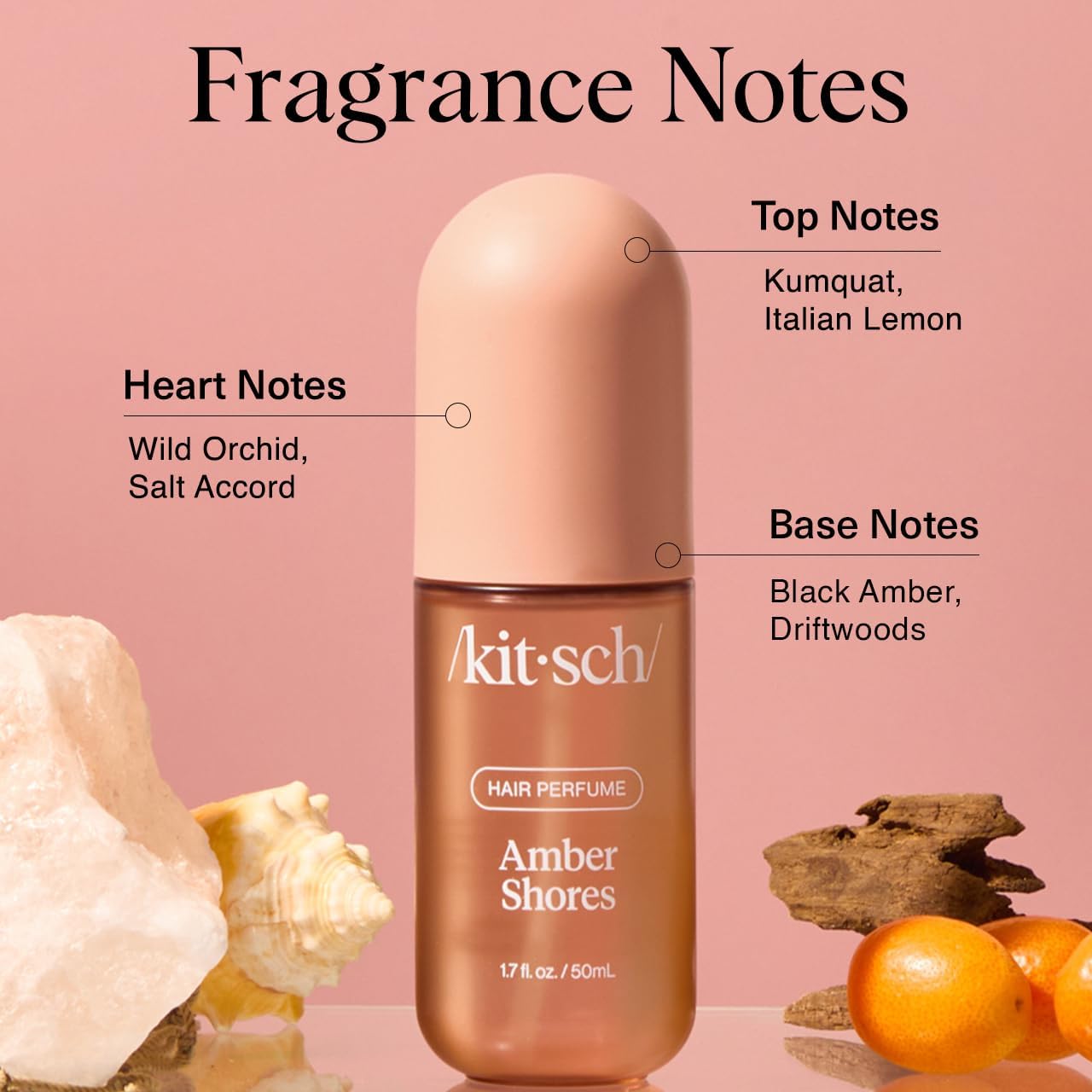 Kitsch Amber Shores: fragancia amaderada y acuática para refrescar el peinado.