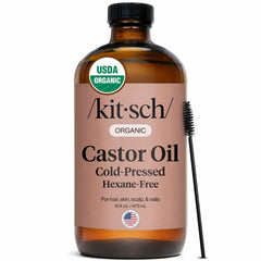 Kitsch huile de ricin, bouteille en verre, soin nourrissant pour cheveux.