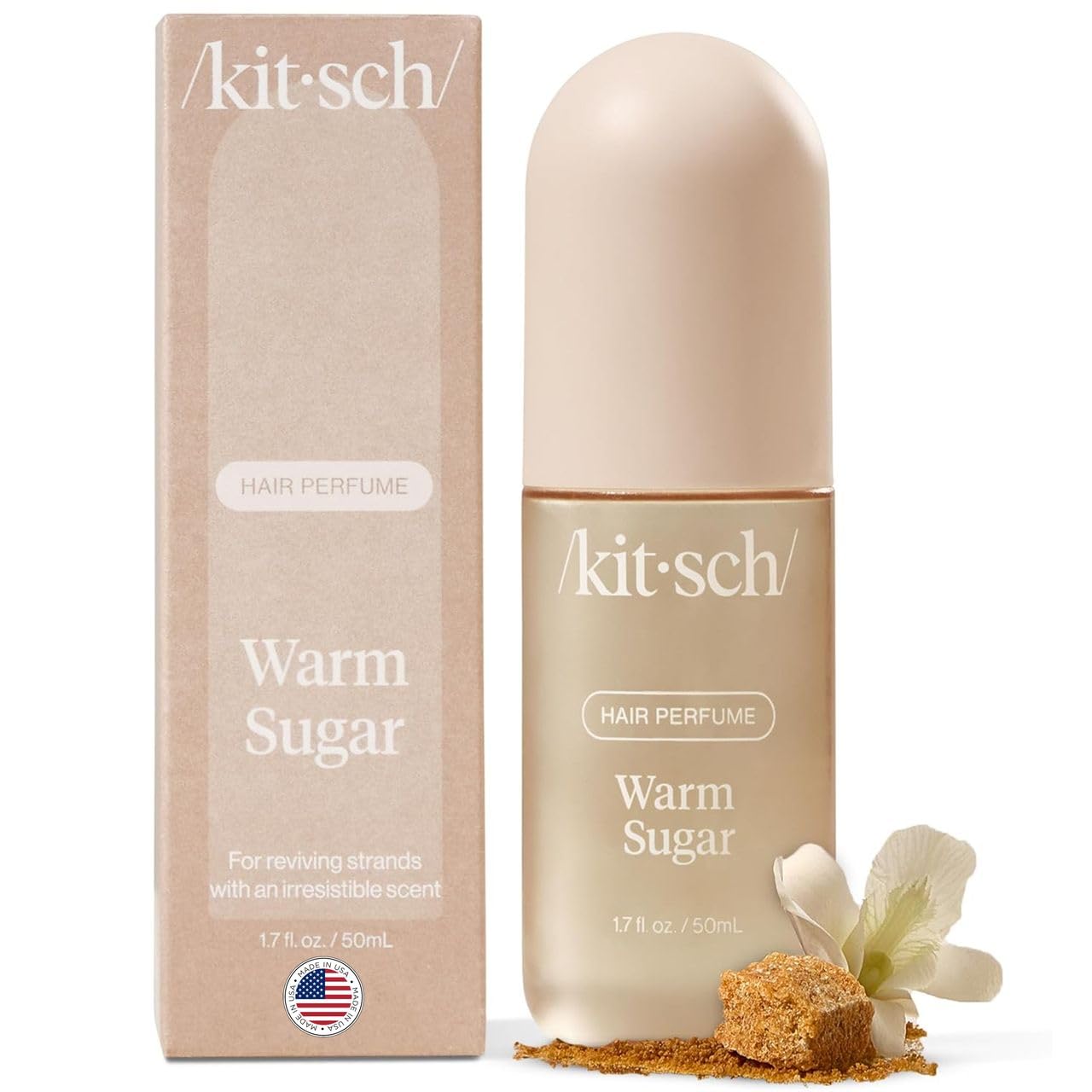 Kitsch perfume para cabello con aroma de azúcar cálido en botella.