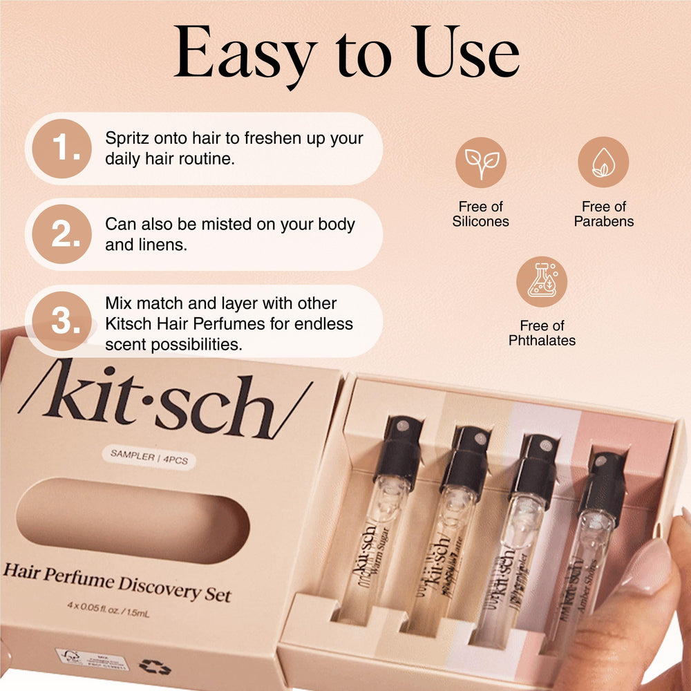Conjunto Descubrimiento Kitsch: 4 aromas en mini bruma para cabello y cuerpo.