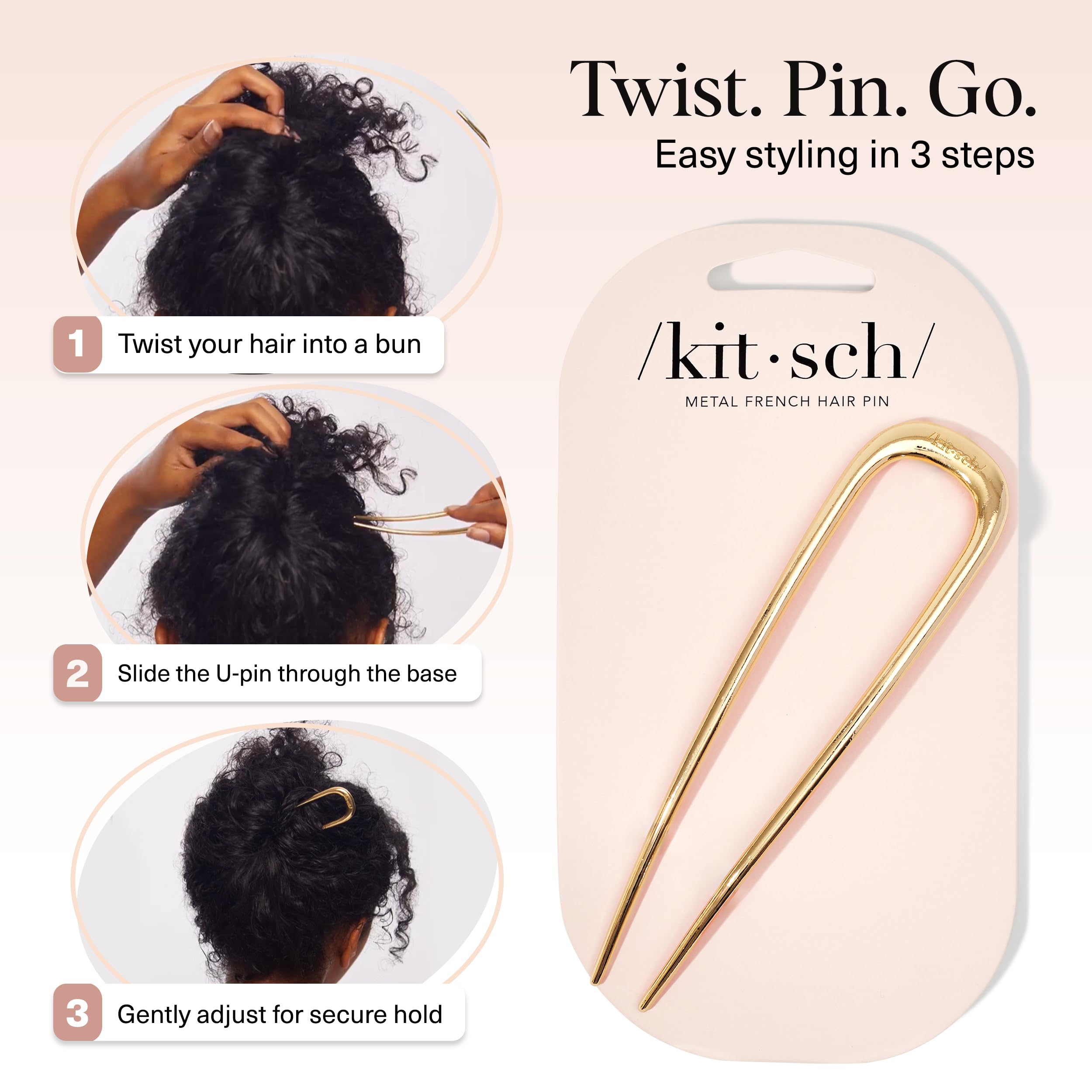 Pin de pelo francés Kitsch oro, acabado anticorrosión para uso prolongado.
