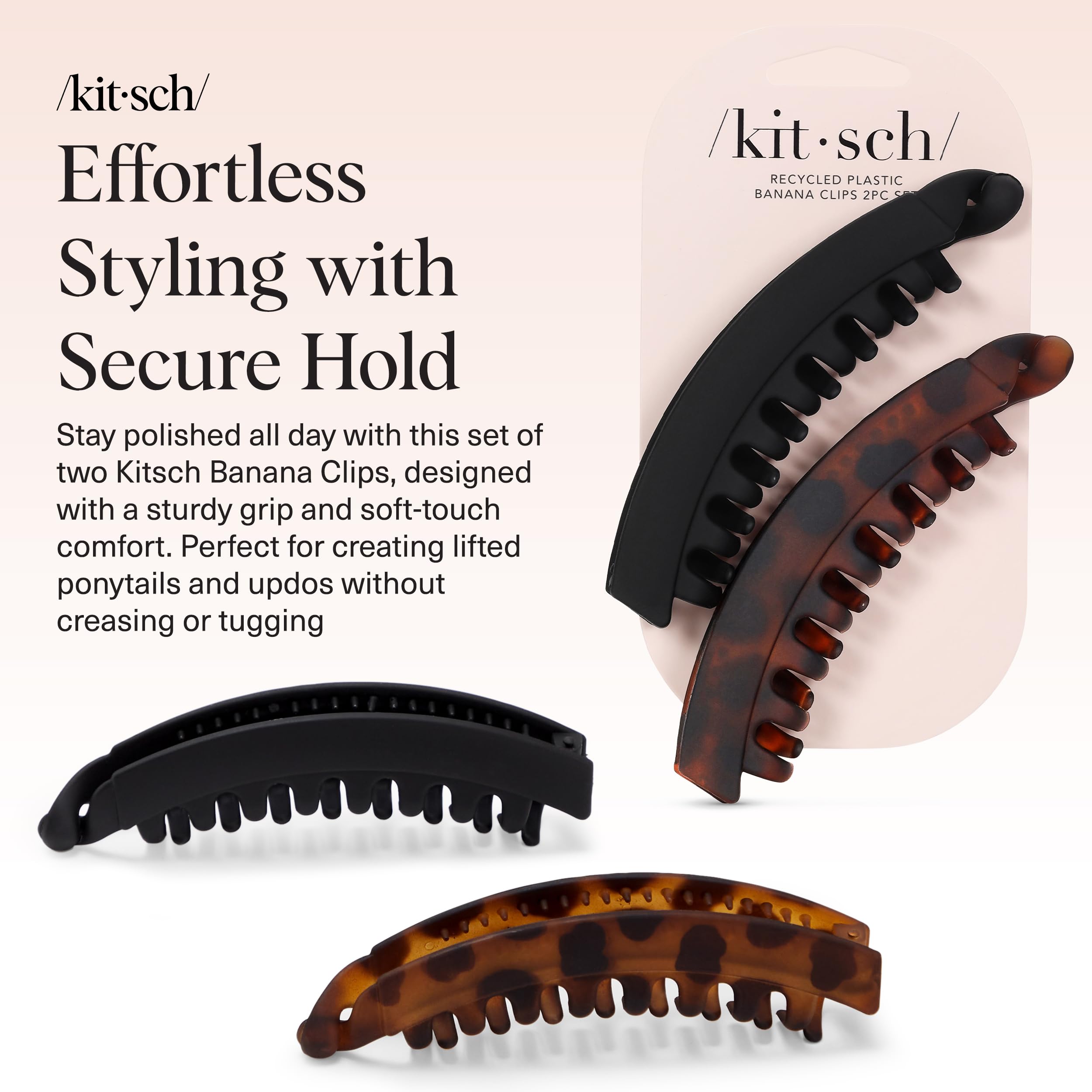 Kitsch pinzas banana negro para estilos diarios con agarre seguro todo el día