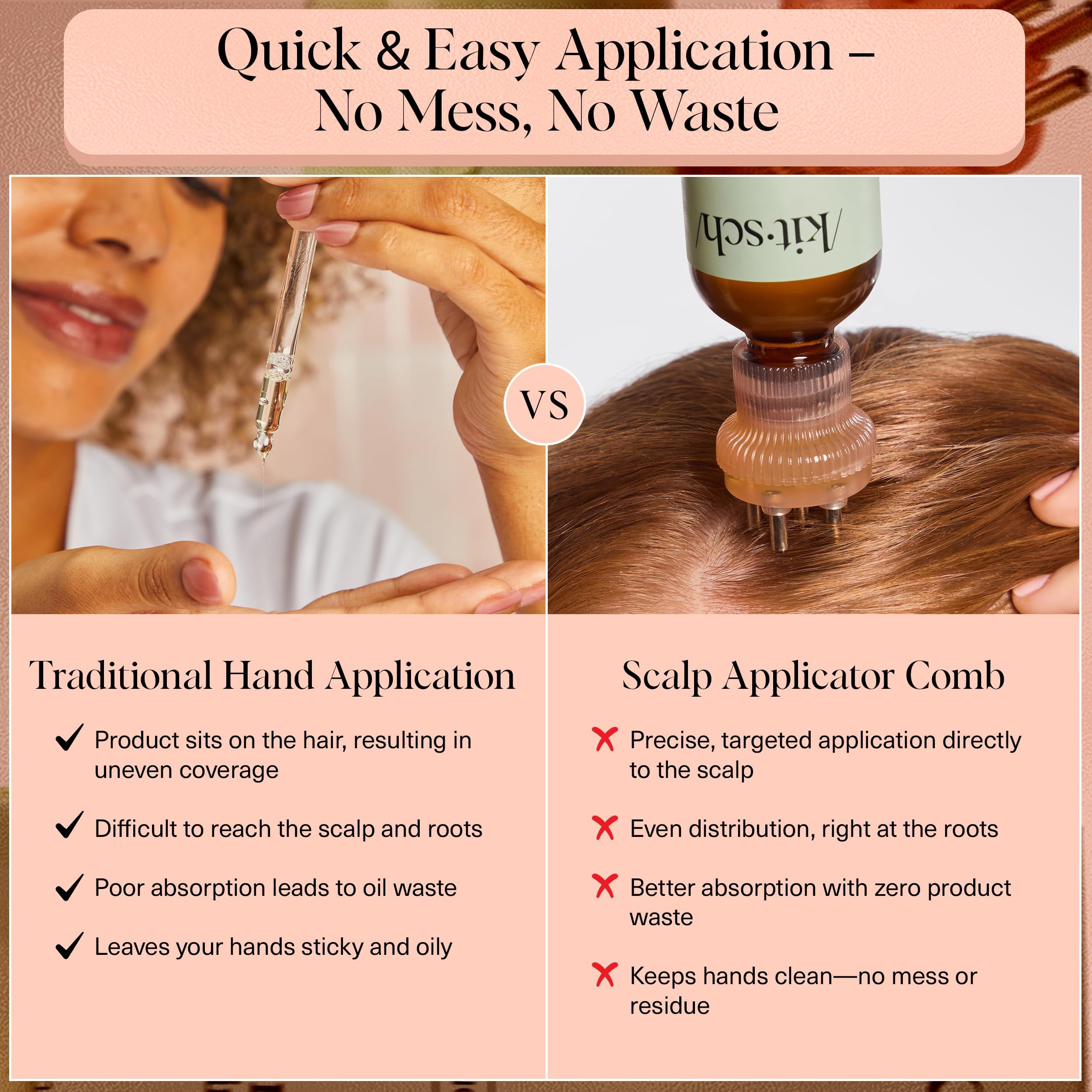 Kitsch ritual diario de cuidado capilar enfocado en raíces y longitudes.