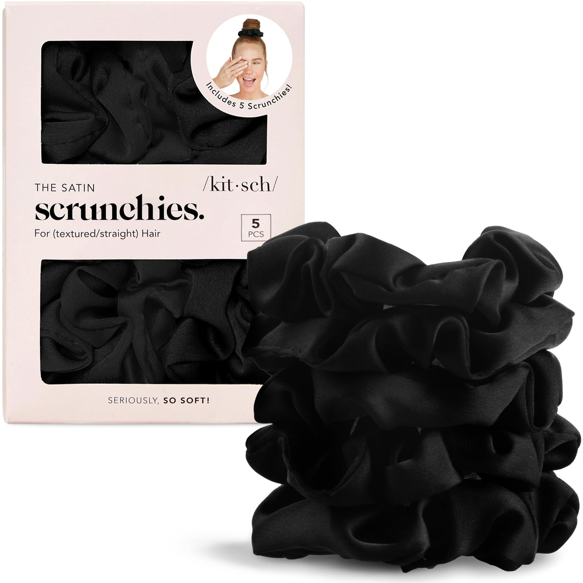 Kitsch coleteros de satén negro para mujer, pack de 5, uso diario sin marcas.