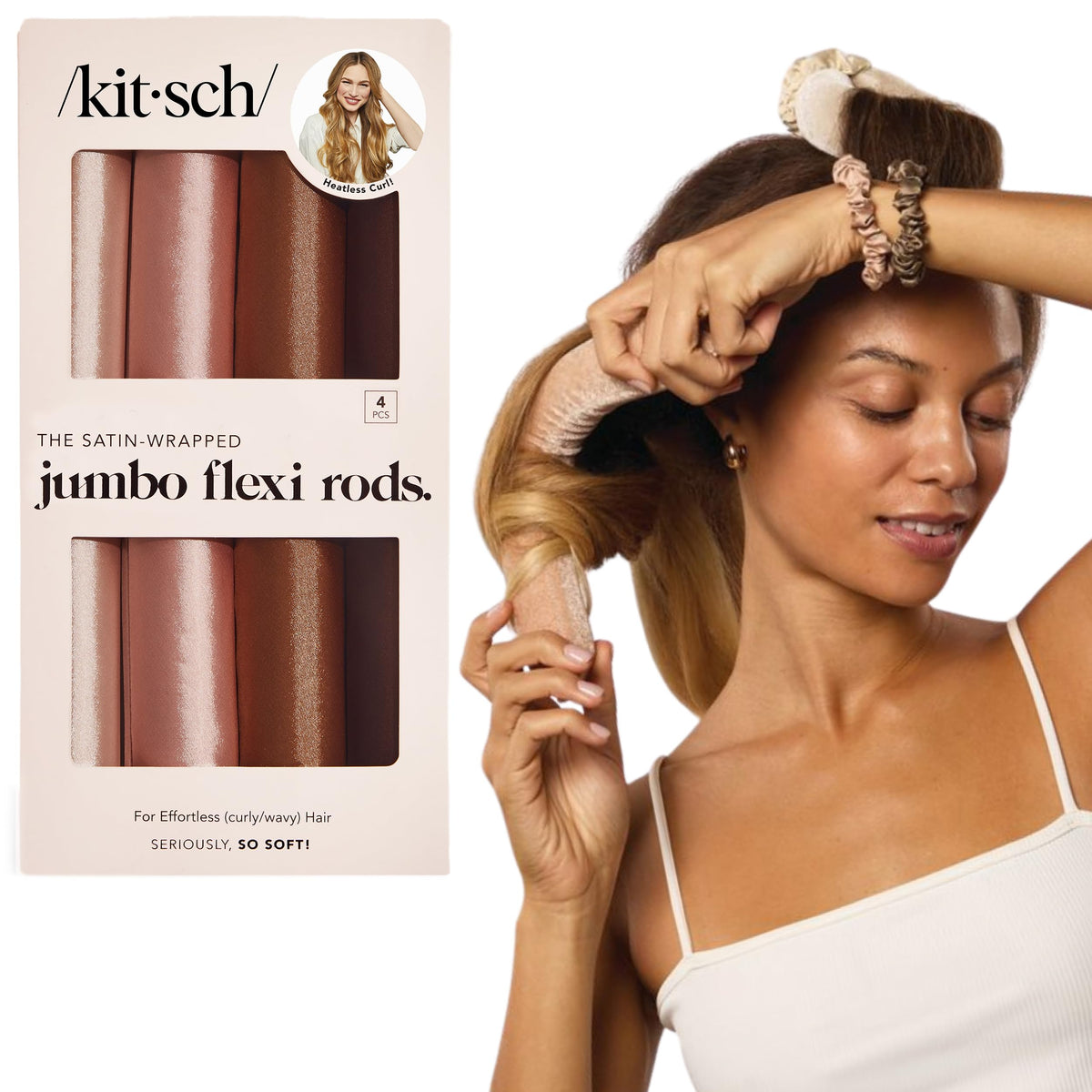 Kitsch rodillos satinados Rosewood: empaque compacto para guardar tras su uso.