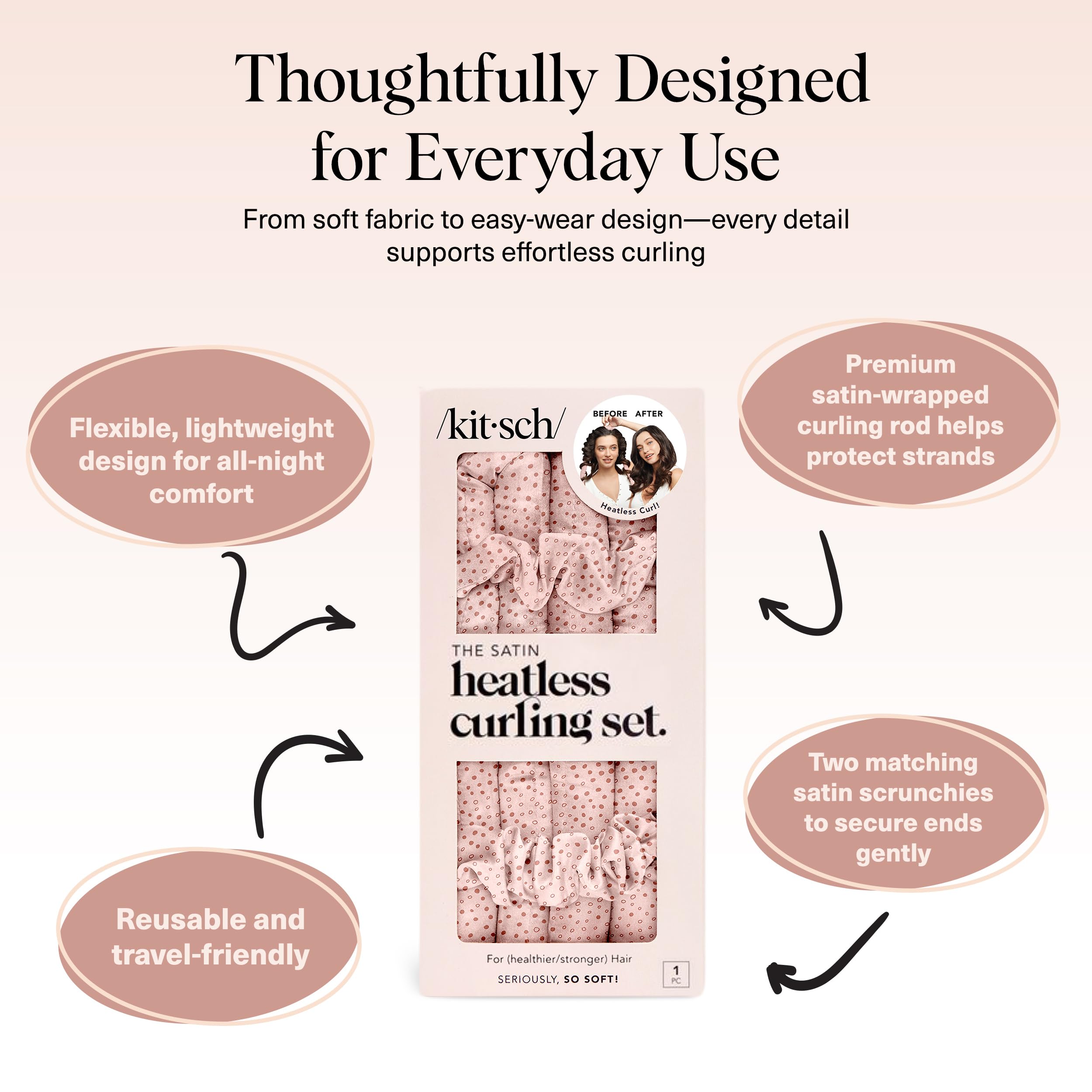 Kitsch detalle de satén en la barra para rizos suaves