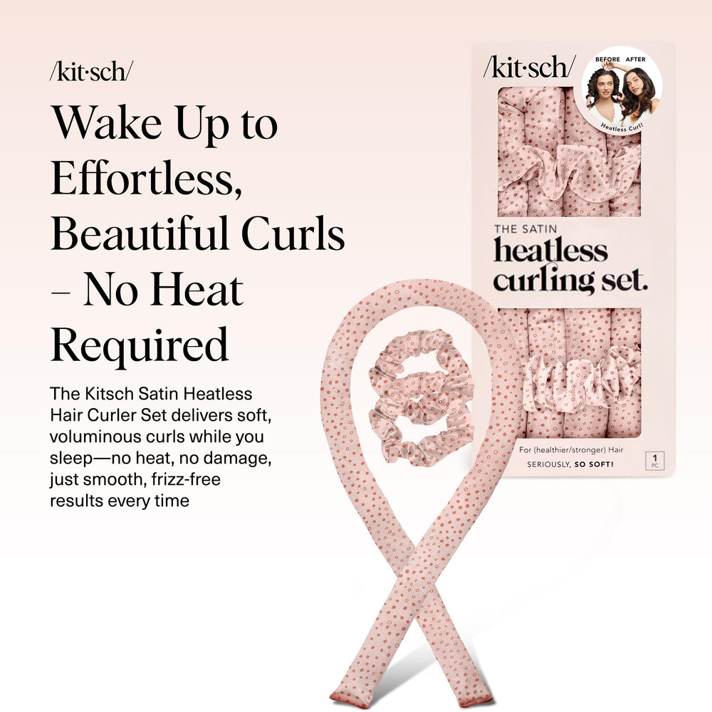 Kitsch conjunto de rizos sin calor con dos coleteros de satén para fijar