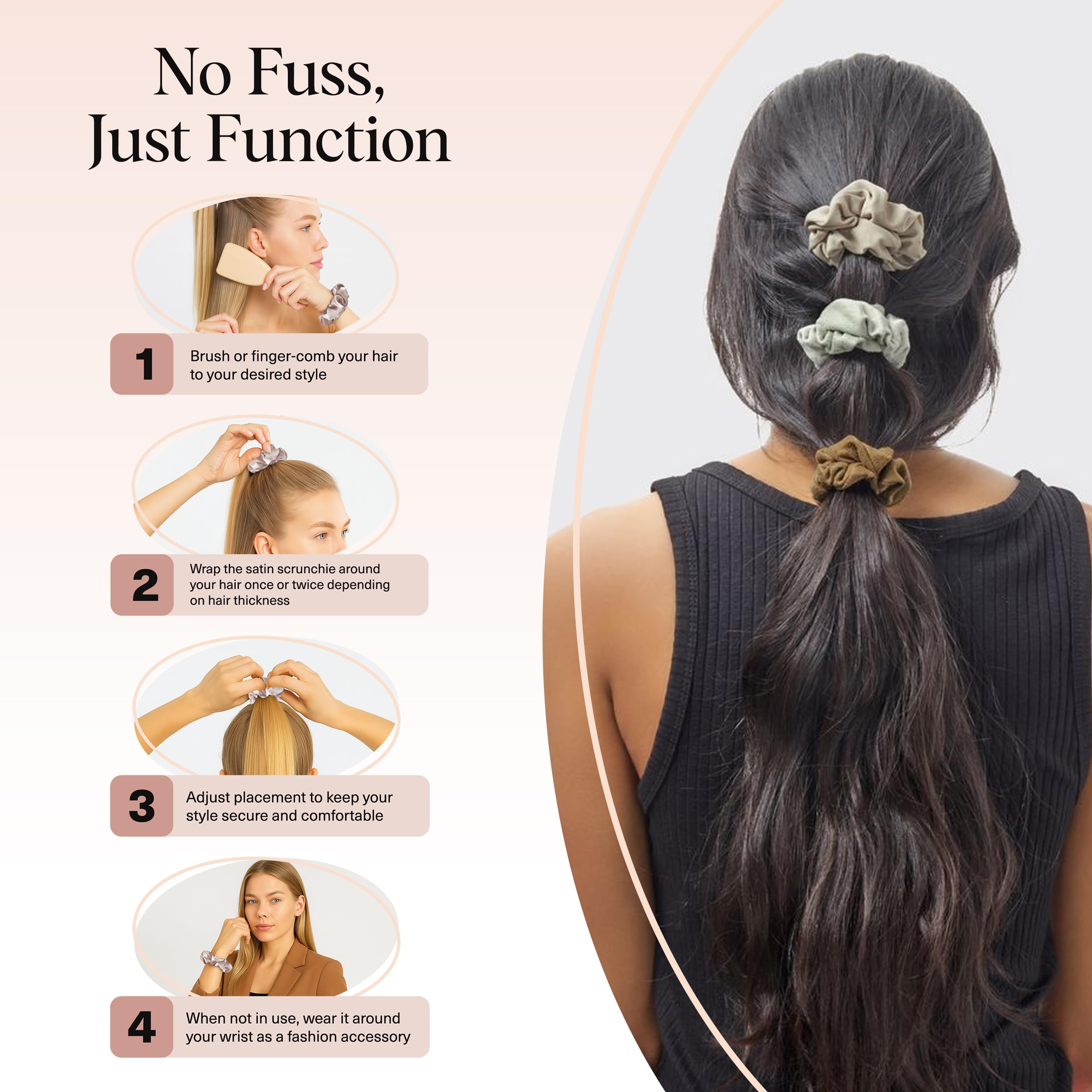 Kitsch Scrunchies sin metal, diseño suave para evitar pellizcos.