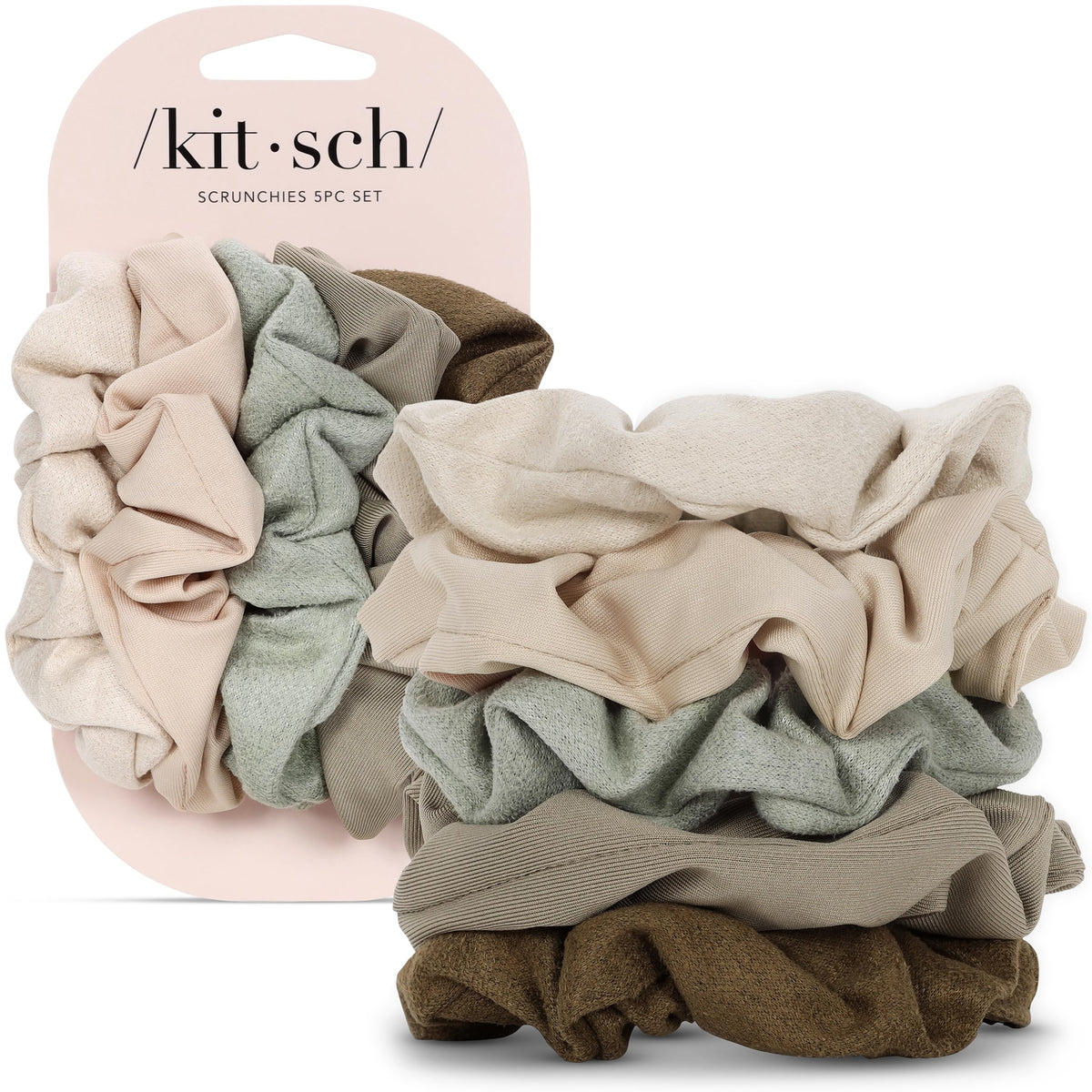 Kitsch Scrunchies verde musgo, pack de 5, para uso diario suave sin tirones.