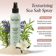 Kitsch Sea Salt Spray textura-suave facilita peinado rápido y estilo relajado sin rigidez.