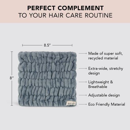 Kitsch banda spa azul bruma es antideslizante y mantiene el cabello fuera de la cara