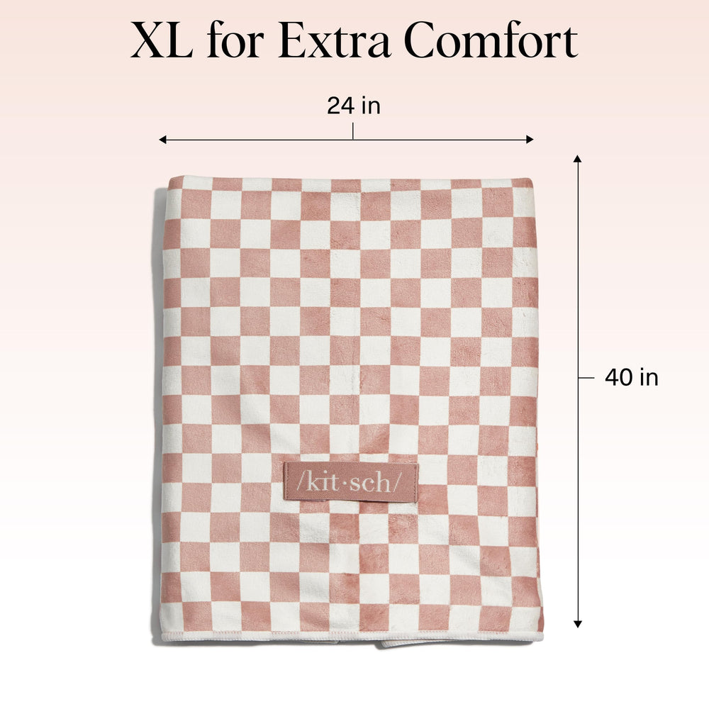 Toalla XL con diseño terracota de cuadros, ideal para cabello grueso o rizado.