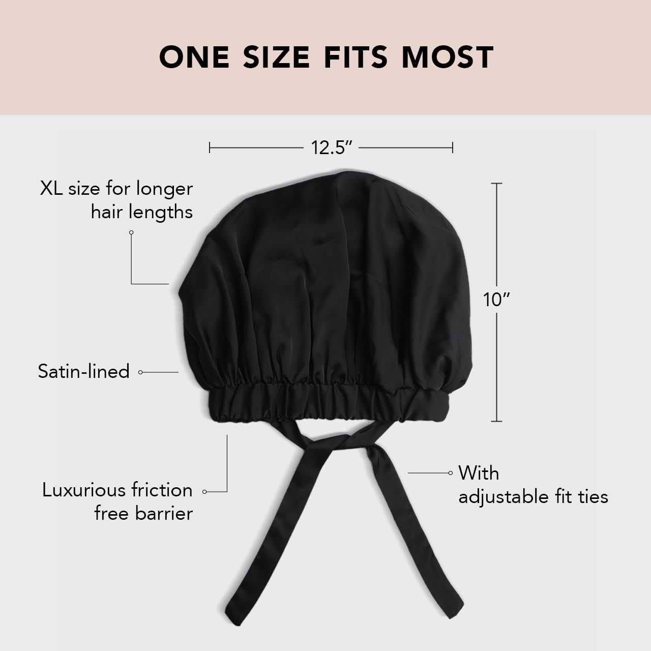 Kitsch XL bonete satén, ajuste de cinta para un soporte seguro durante el sueño.