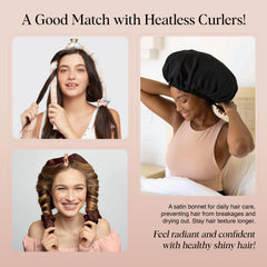 Kitsch XL bonete satén, mujer durmiendo, mantiene rizos y textura en el cabello.