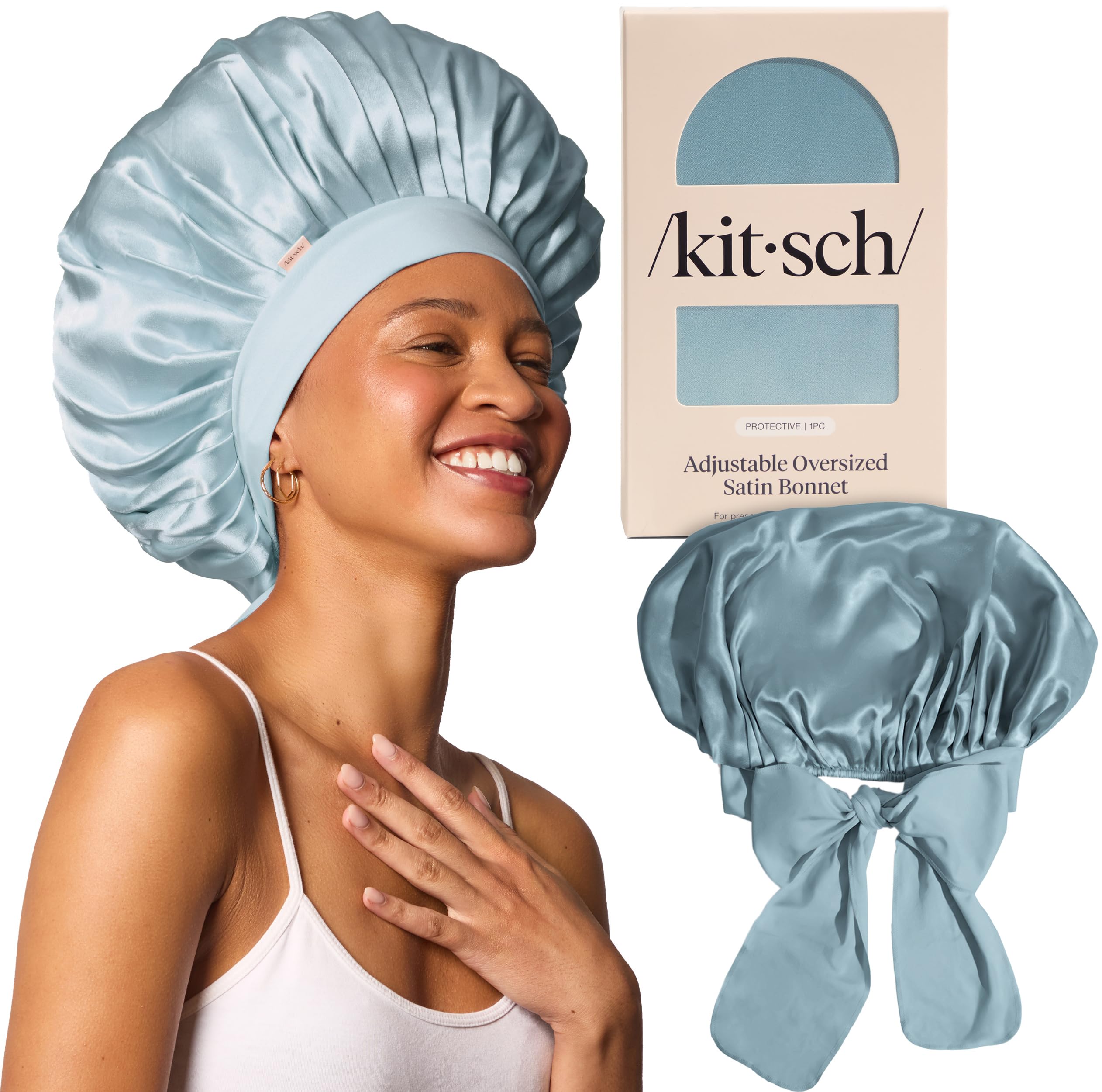 Kitsch XL bonete satinado para dormir con ajuste, protege el cabello durante la noche.