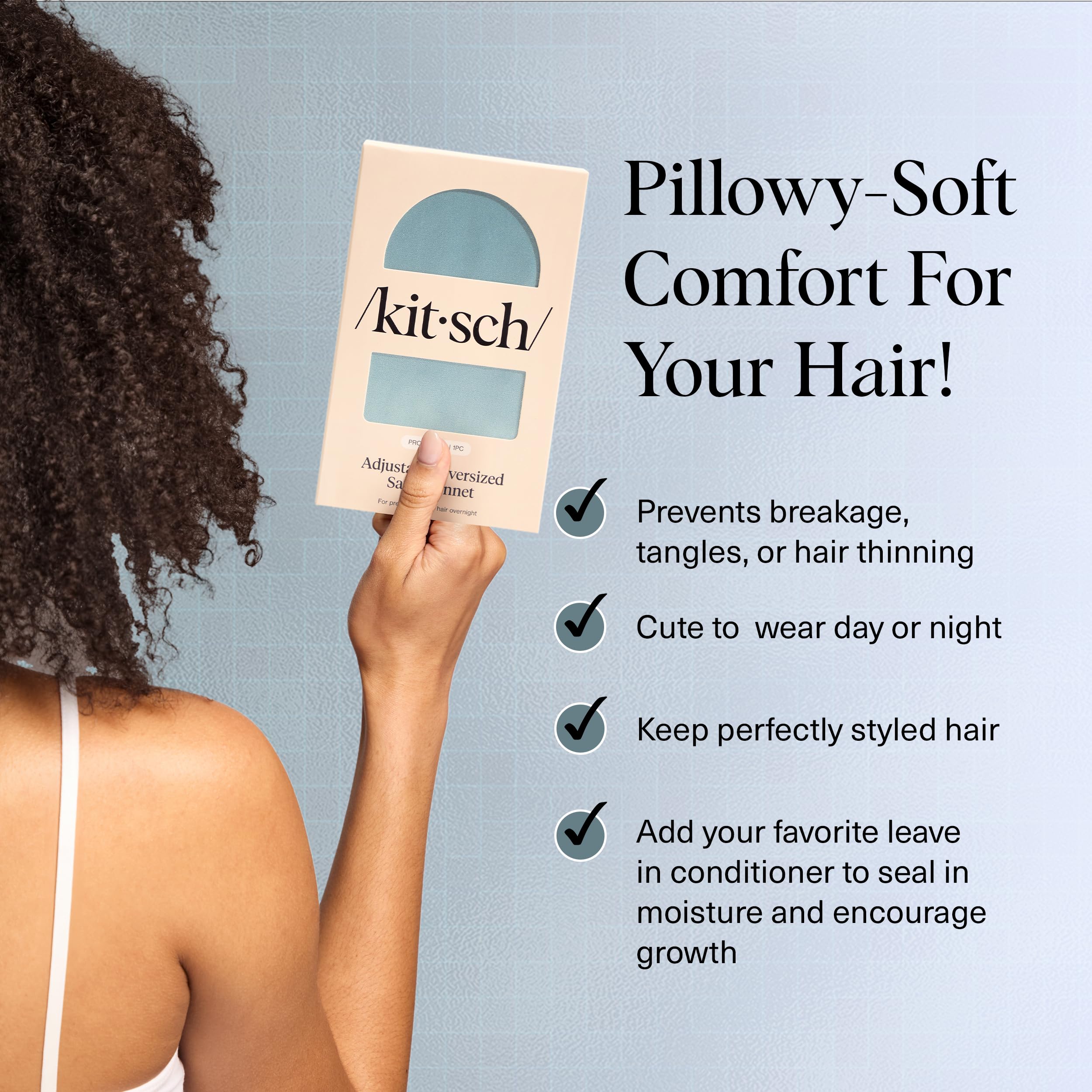 Kitsch XL bonete satinado suave para dormir, ofrece comodidad y reduce el frizz.