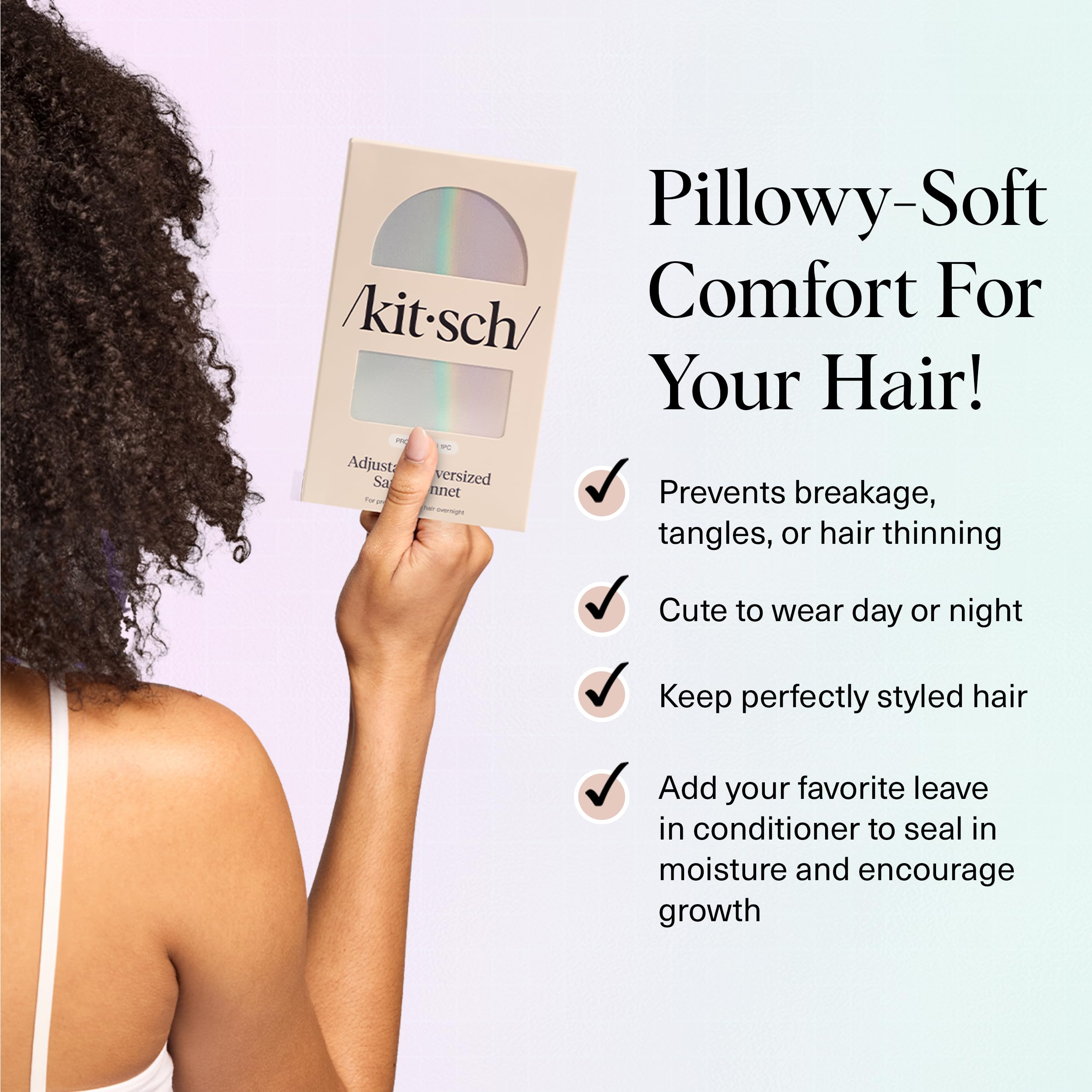 Kitsch XL Bonete satín para cabello texturizado, ideal para rizos y estilo natural.
