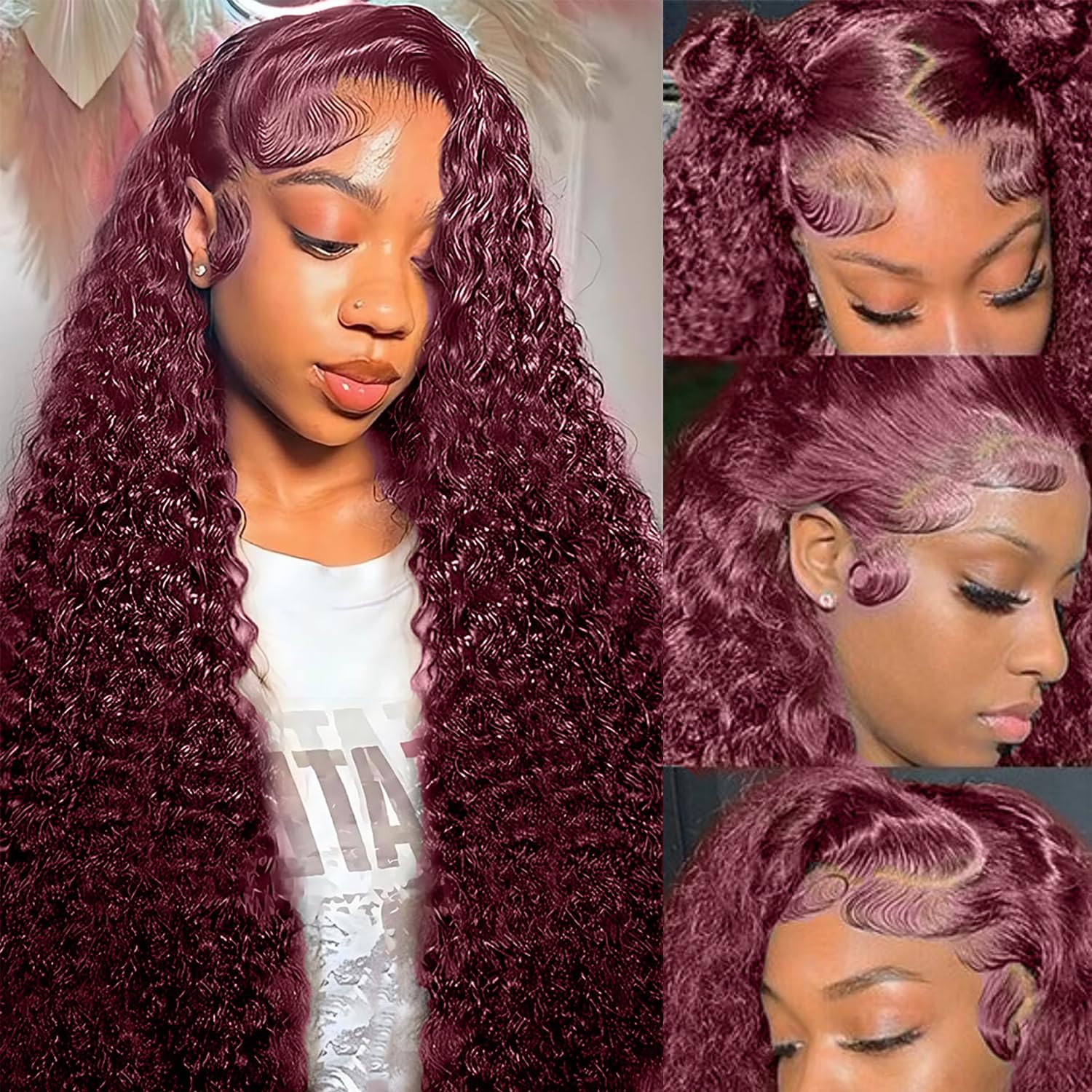 Kivolin 99J Burgundy, textura wet y wavy para efecto mojado.