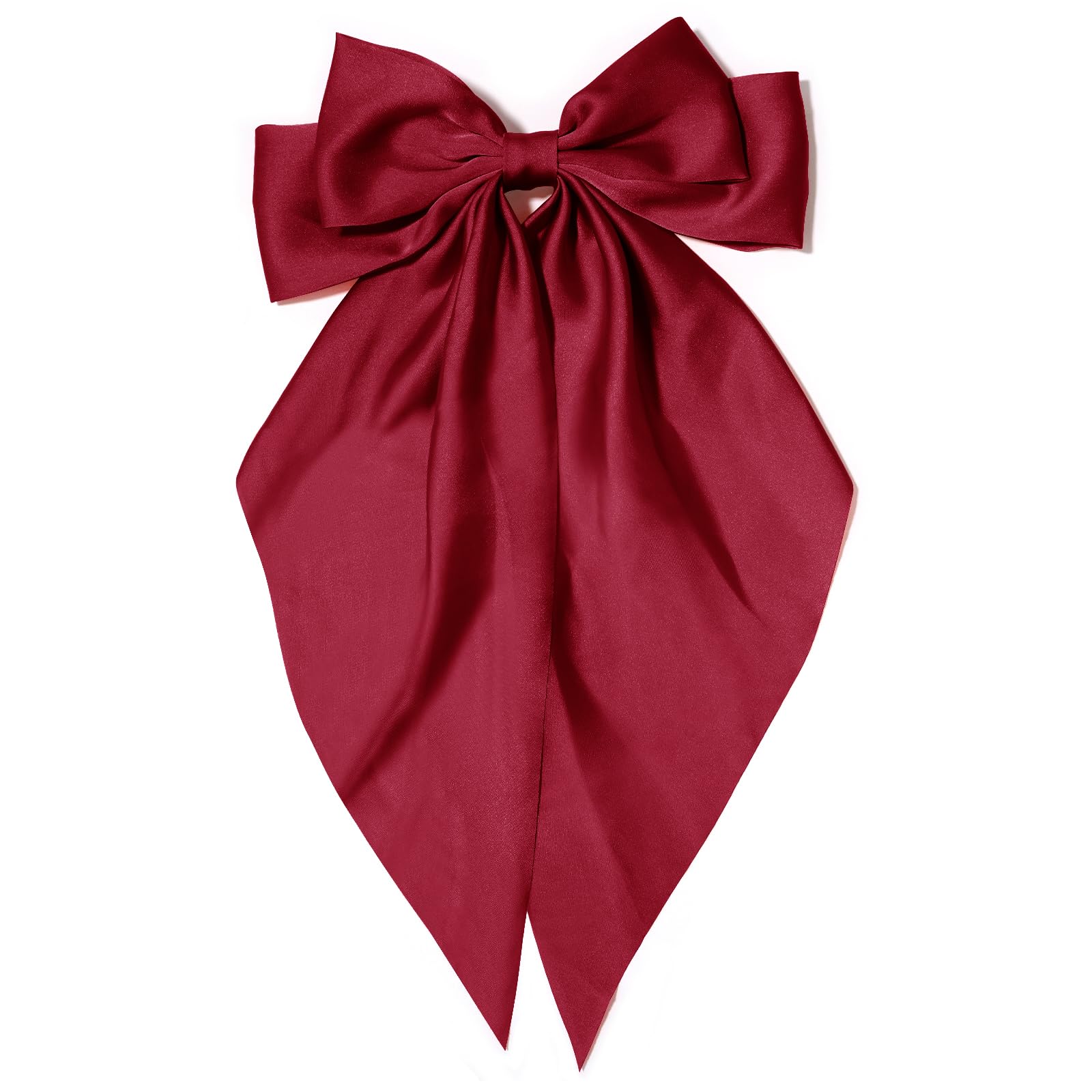 Lazo satinato Kivzex vino rojo con cola larga para peinado elegante.
