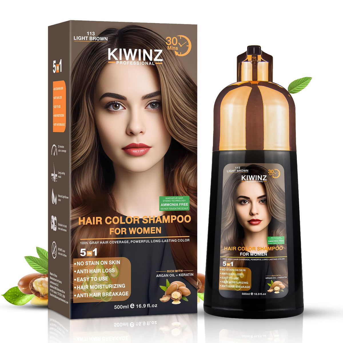 Kiwinz Professional Shampoo color para cabello, botella con bomba para coloración rápida