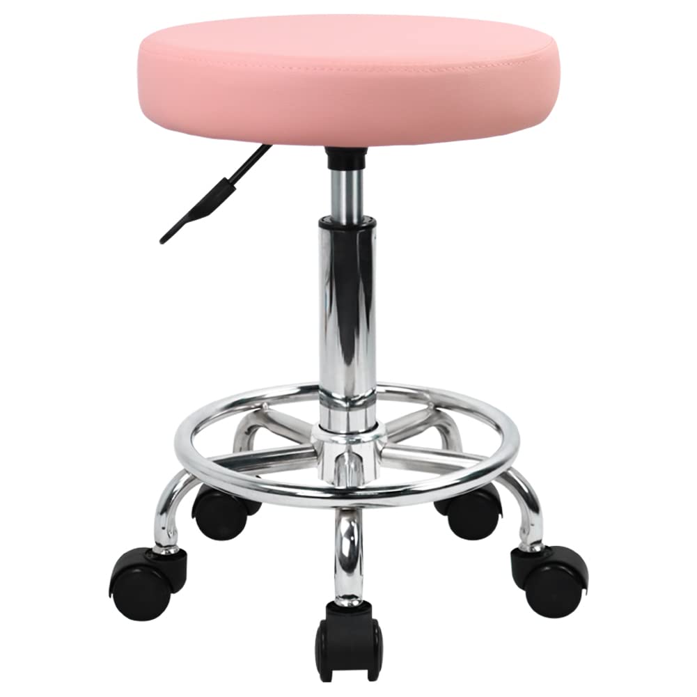 Silla rodante KKTONER de cuero PU rosa para salones y oficinas
