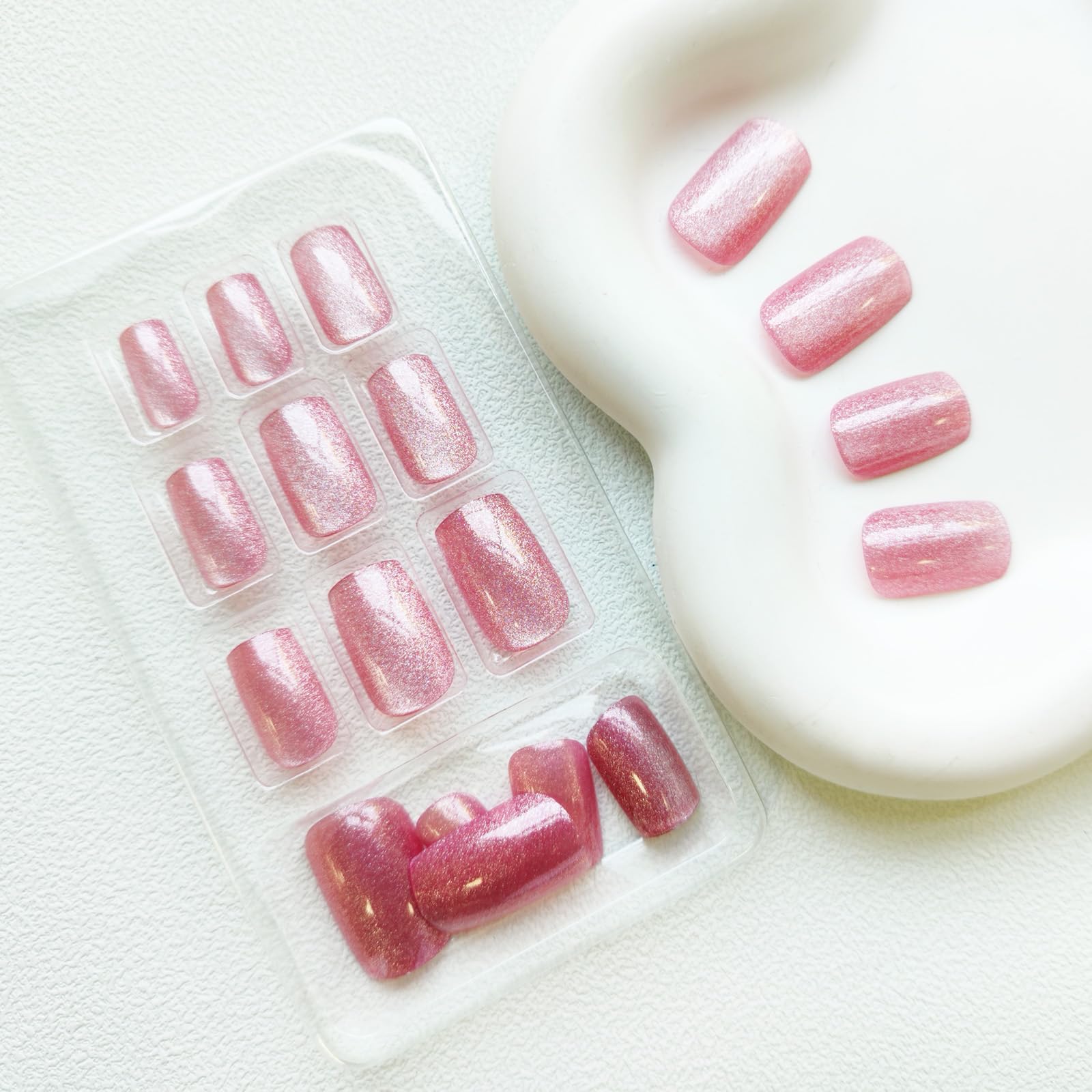 KKUUOO set de 24 uñas postizas rosas listo para aplicar.