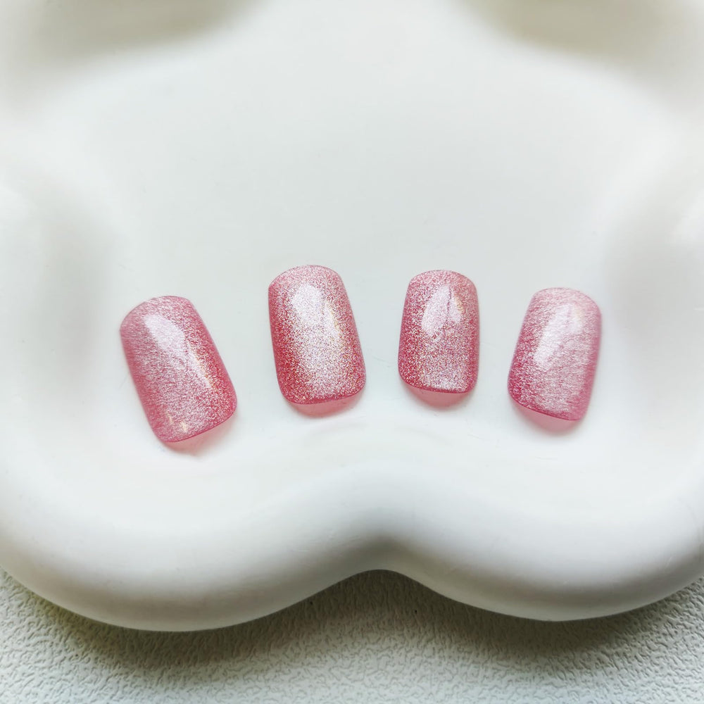KKUUOO uñas rosadas con degradado y glitter para fiesta.