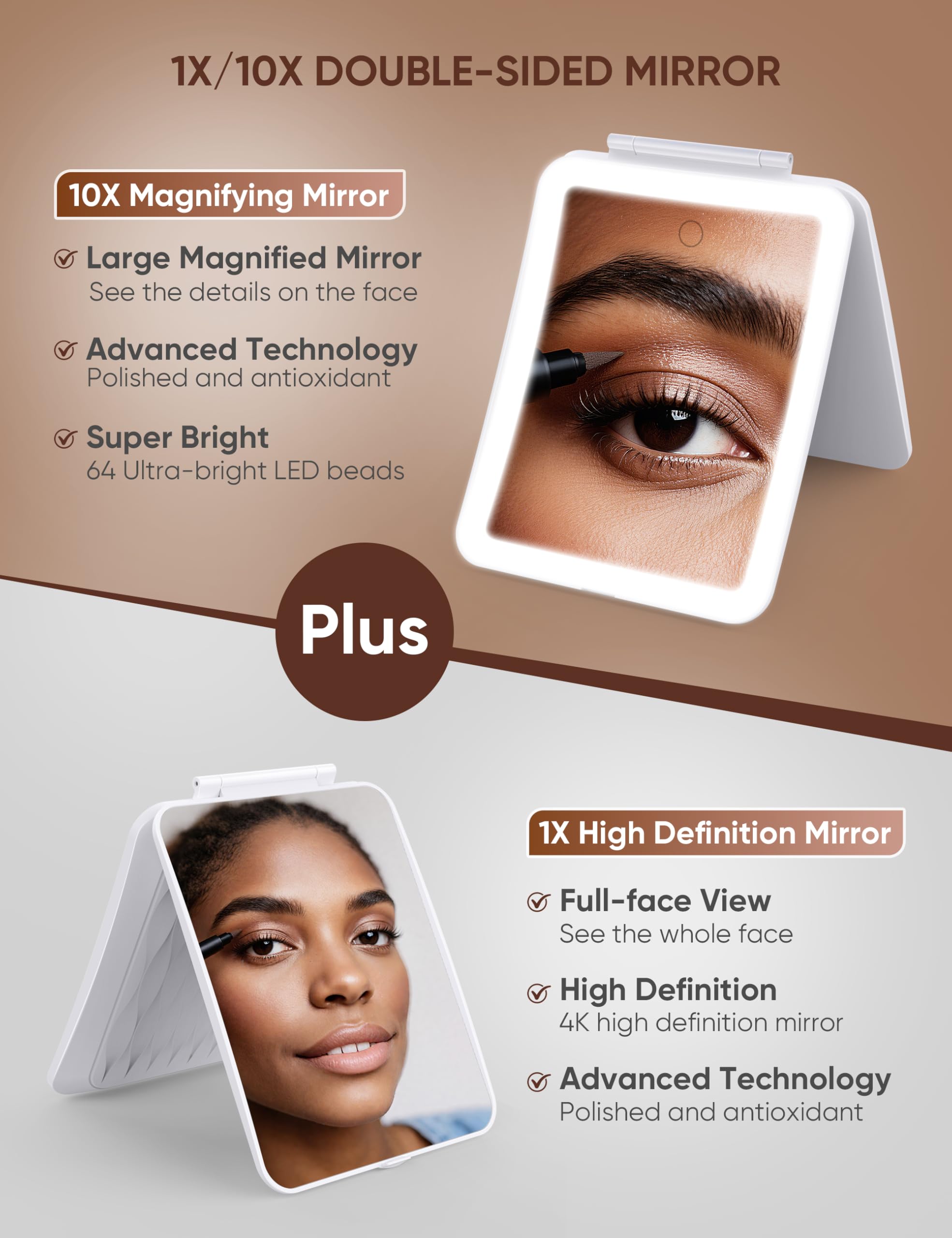 klarh espejo maquillaje con luz en 3 colores para ajustar la ambientación.
