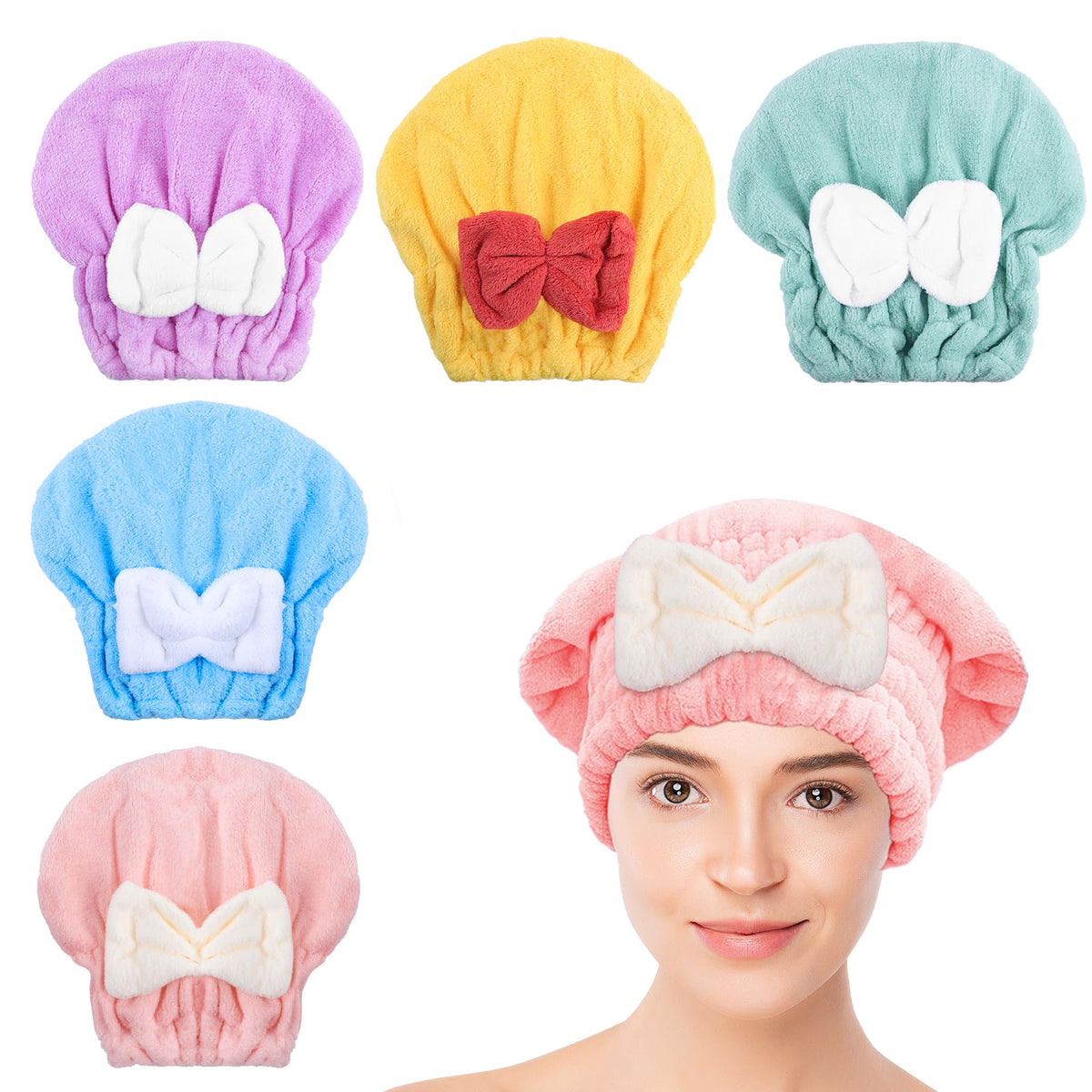 Kldnkig gorros secado microfibra con lazo dorado, ideal para secado rápido del cabello