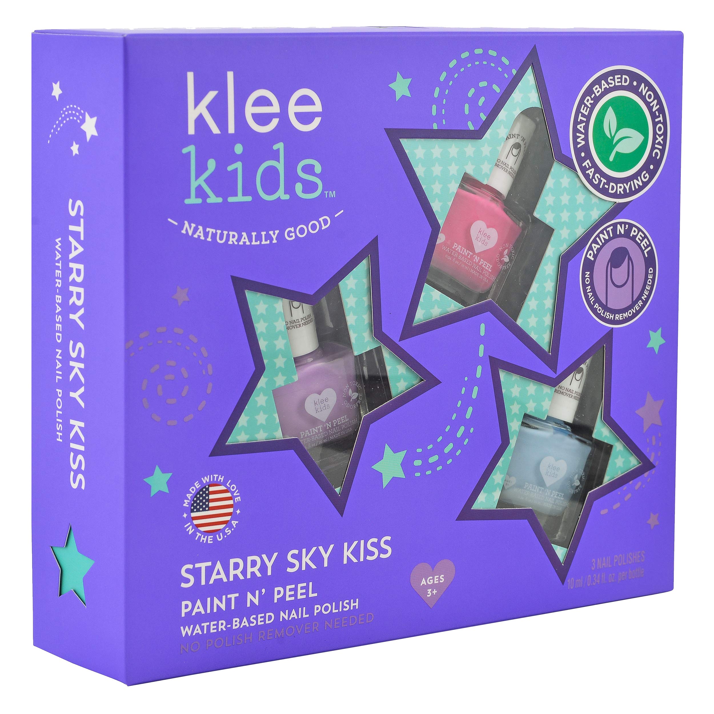 Esmalte a base de agua en tono Austin de Klee Naturals, opción suave para uñas infantiles.