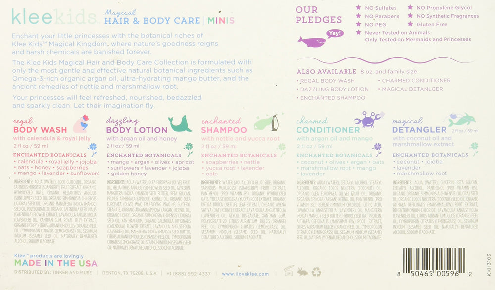 Klee Naturals Kids Set mini viaje: botellas de 2 oz para uso diario.