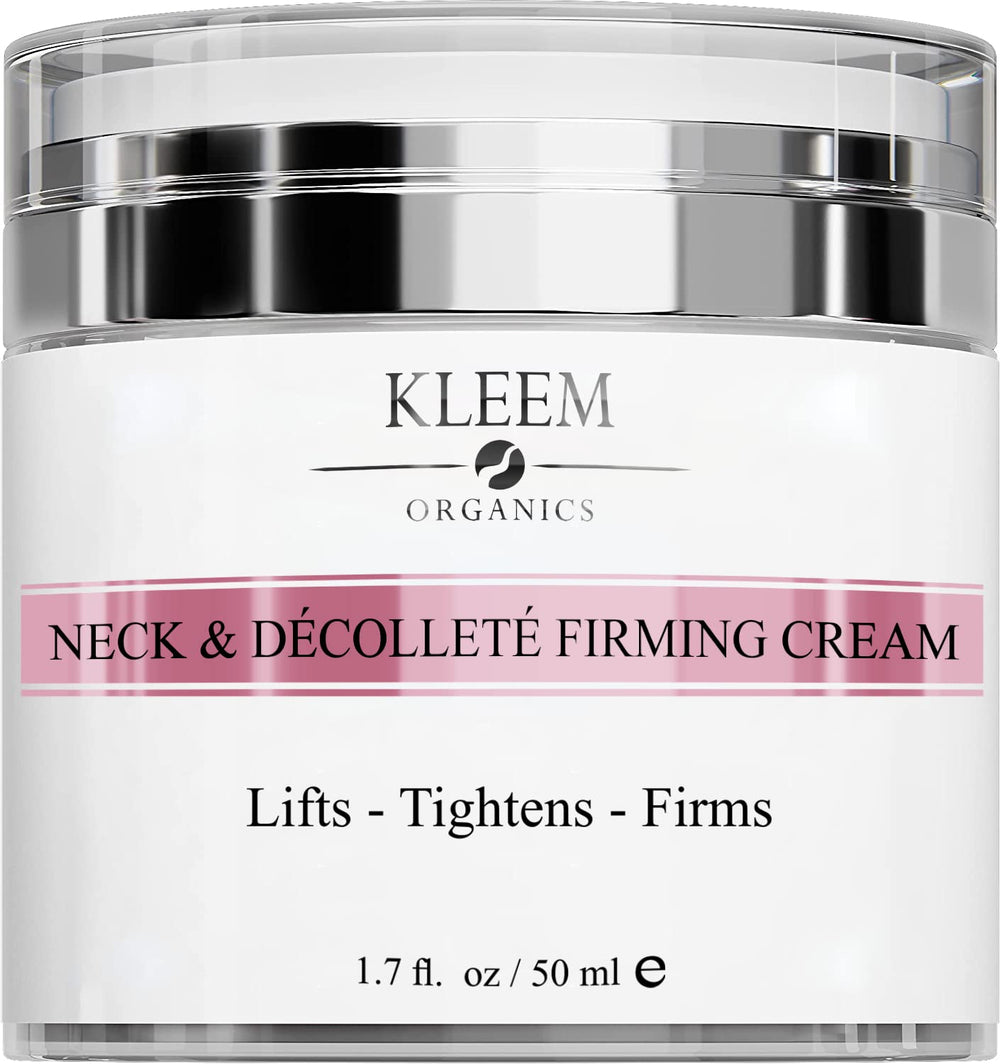 Kleem Organics envase crema cuello firme para uso diario.