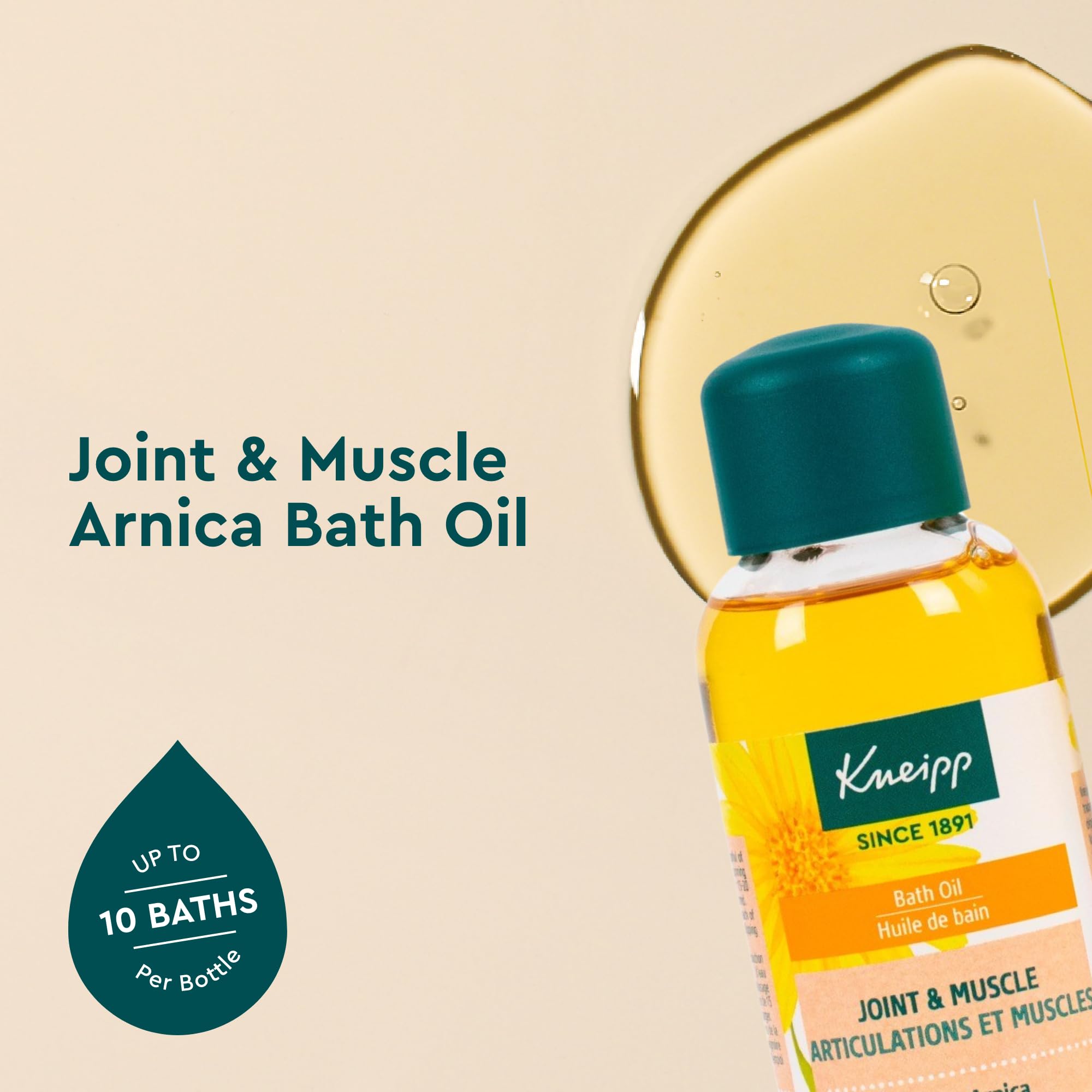 Kneipp aceite de baño de arnica, frasco en el baño para alivio de tensiones.