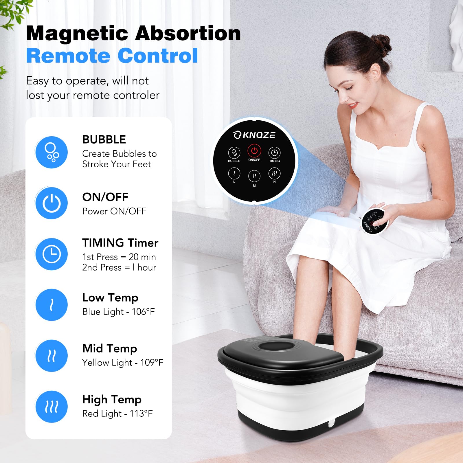 KNQZE spa de pies diseño compacto para almacenamiento práctico