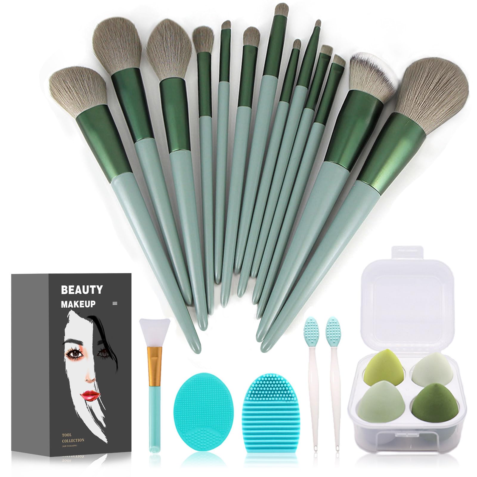 Koccido brochas maquillaje 22 piezas set grande verde para un acabado uniforme.