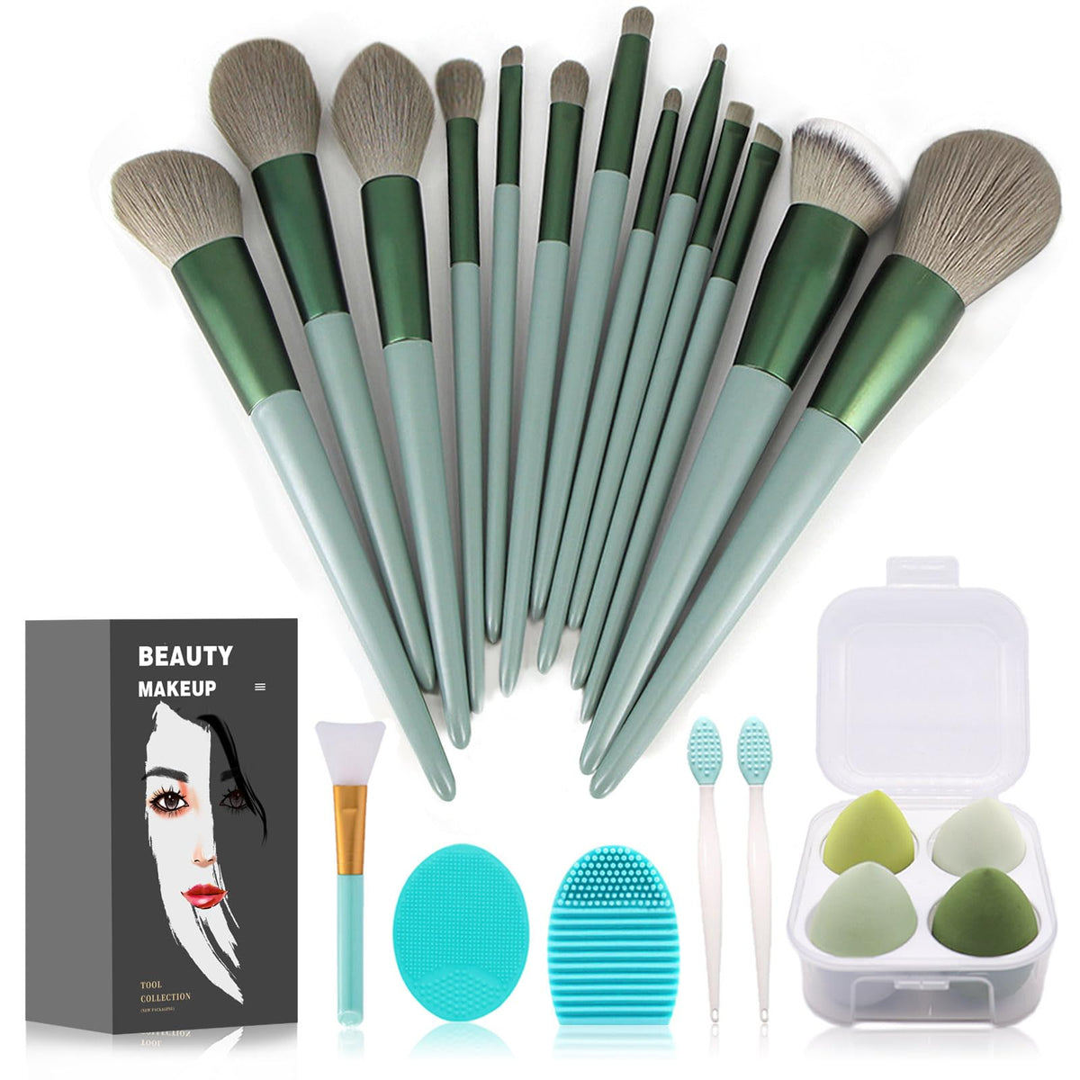 Koccido brochas maquillaje 22 piezas set grande verde para un acabado uniforme.