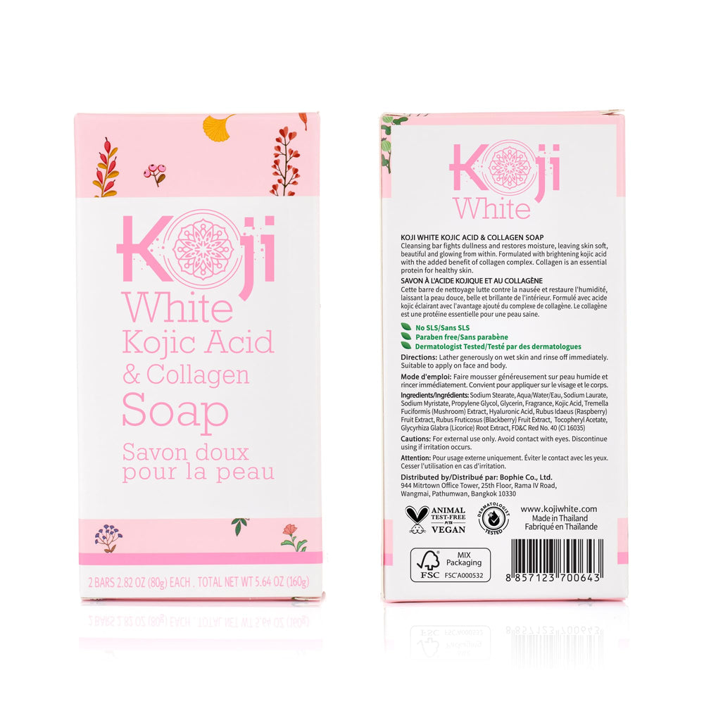 Koji White: uso en cara y cuerpo, dos barras para dos rituales diarios.