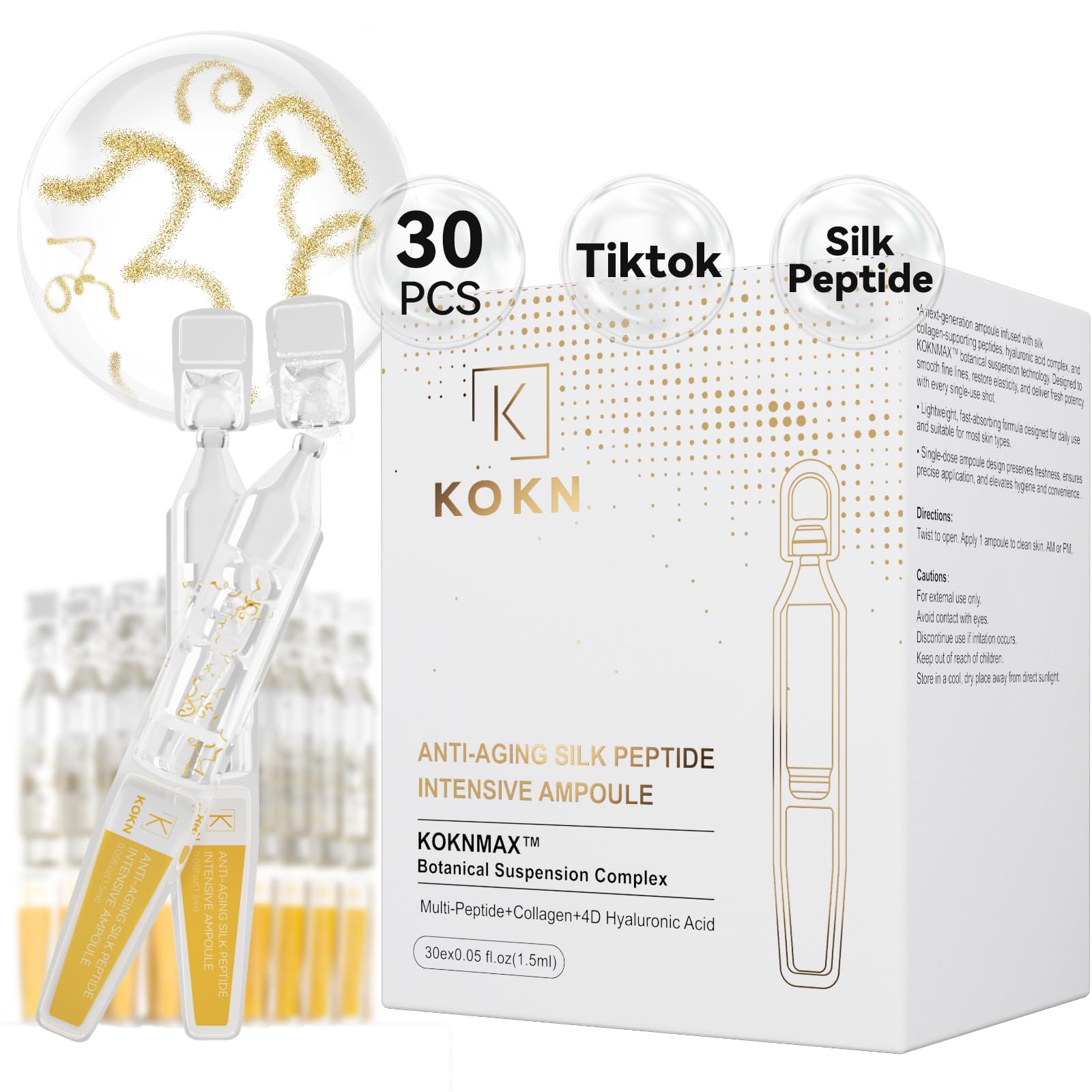 KOKN Ampolla Intensiva de Péptidos de Seda: botella elegante para lifting suave