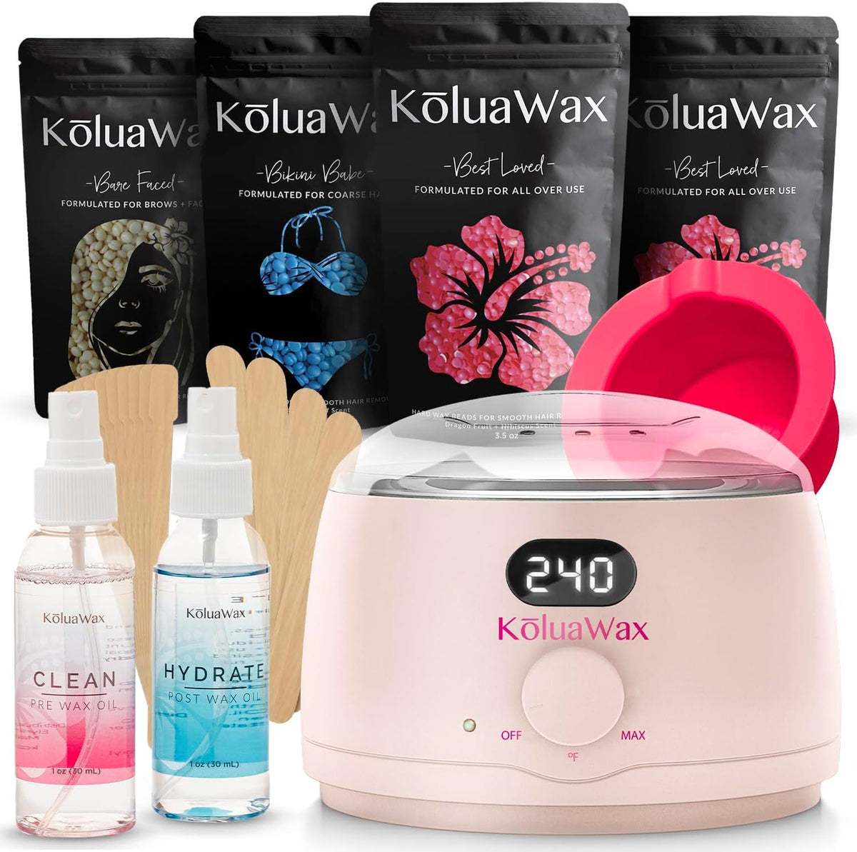KoluaWax premium kit con calentador de cera digital para depilación en casa segura