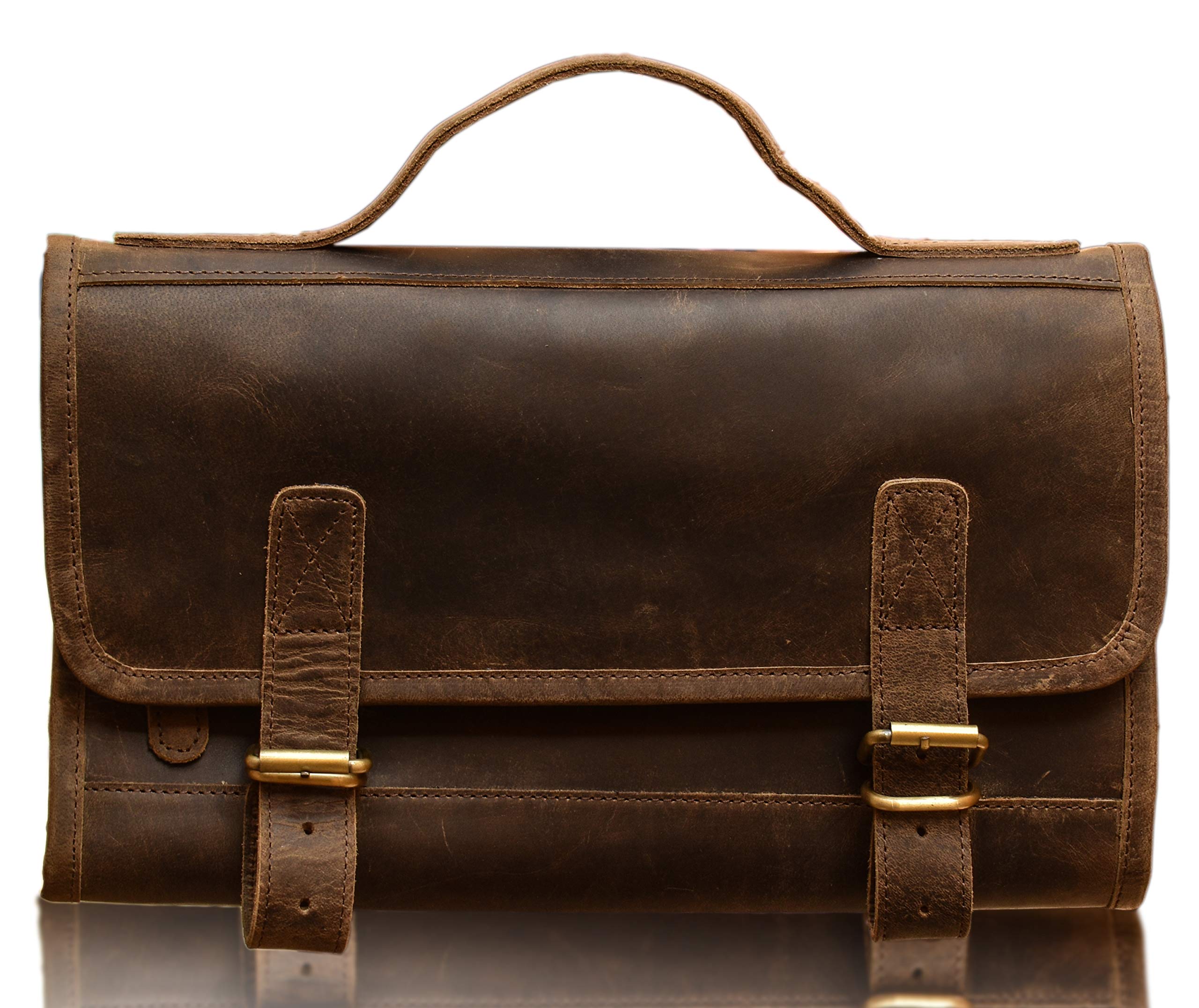 KomalC Dopp Kit en cuero búfalo, interior resistente para cosméticos
