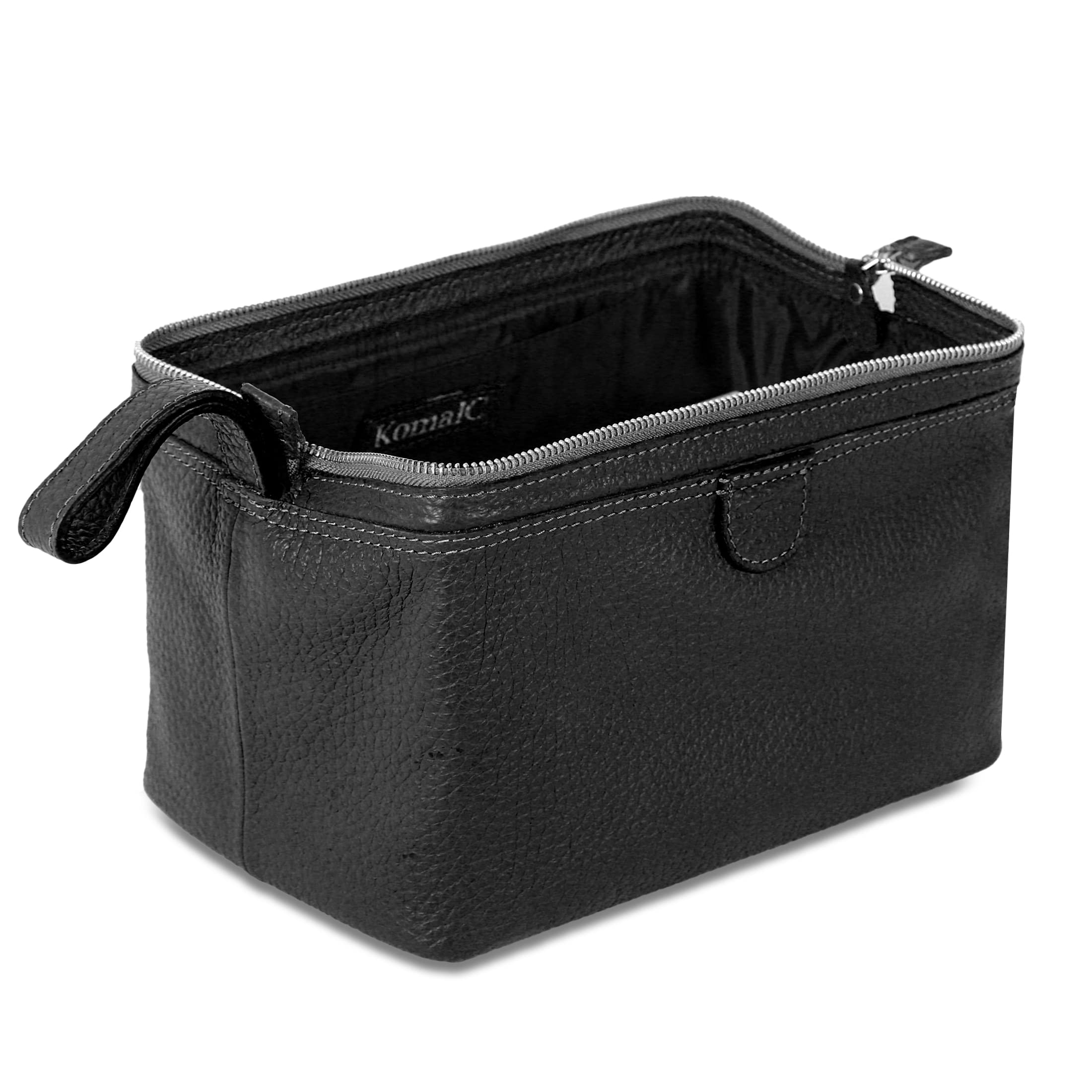 KomalC neceser de cuero premium, forro interior resistente al agua.