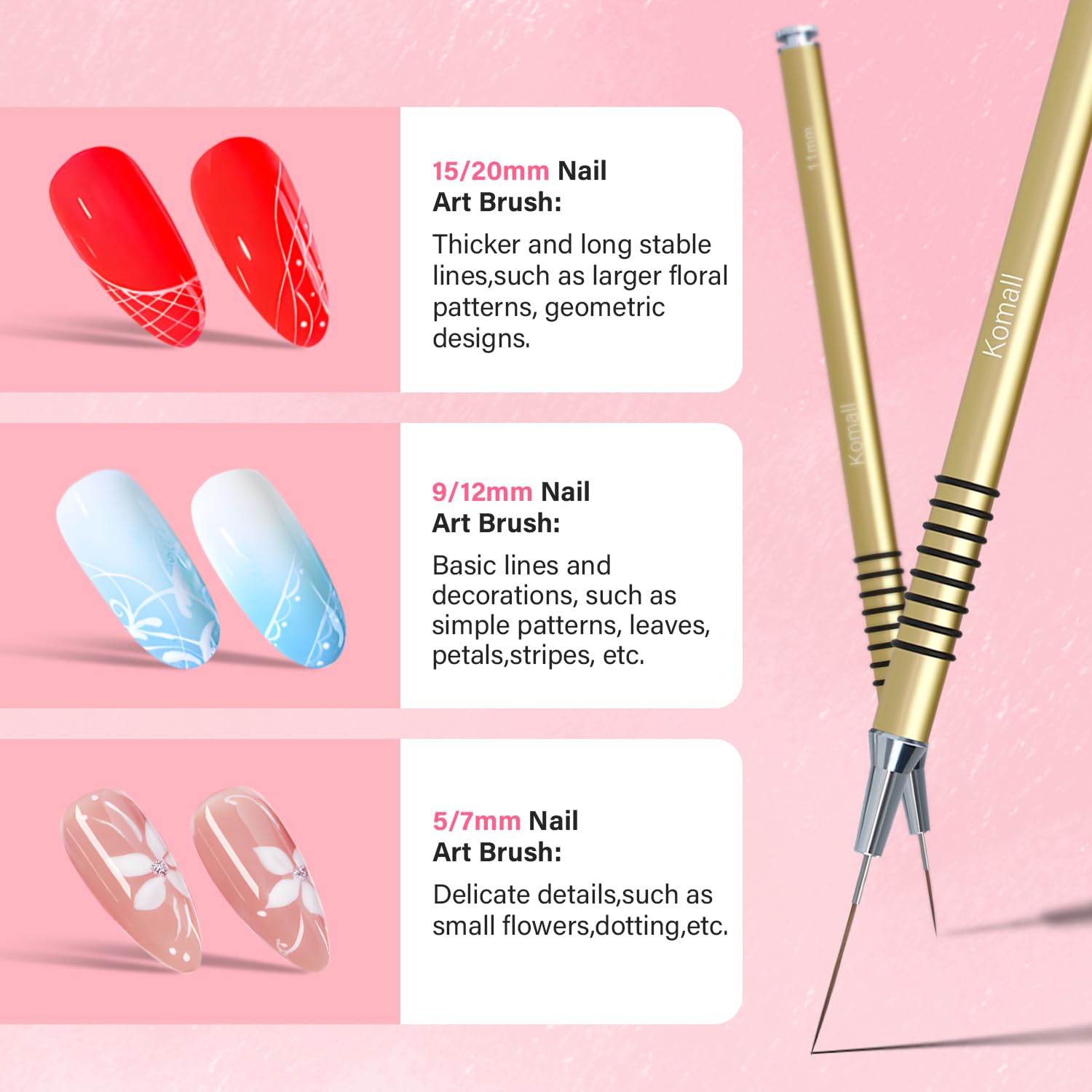 Cepillo Komall de 11 mm para arte detallado en uñas.