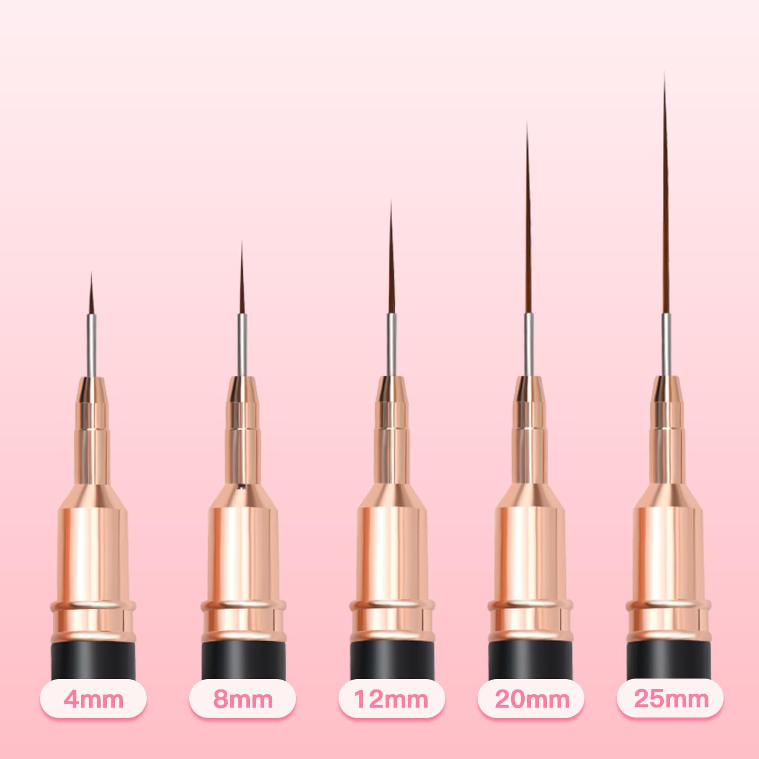 Pincel delineador 12mm Komall para uñas, ideal para líneas finas y patrones.